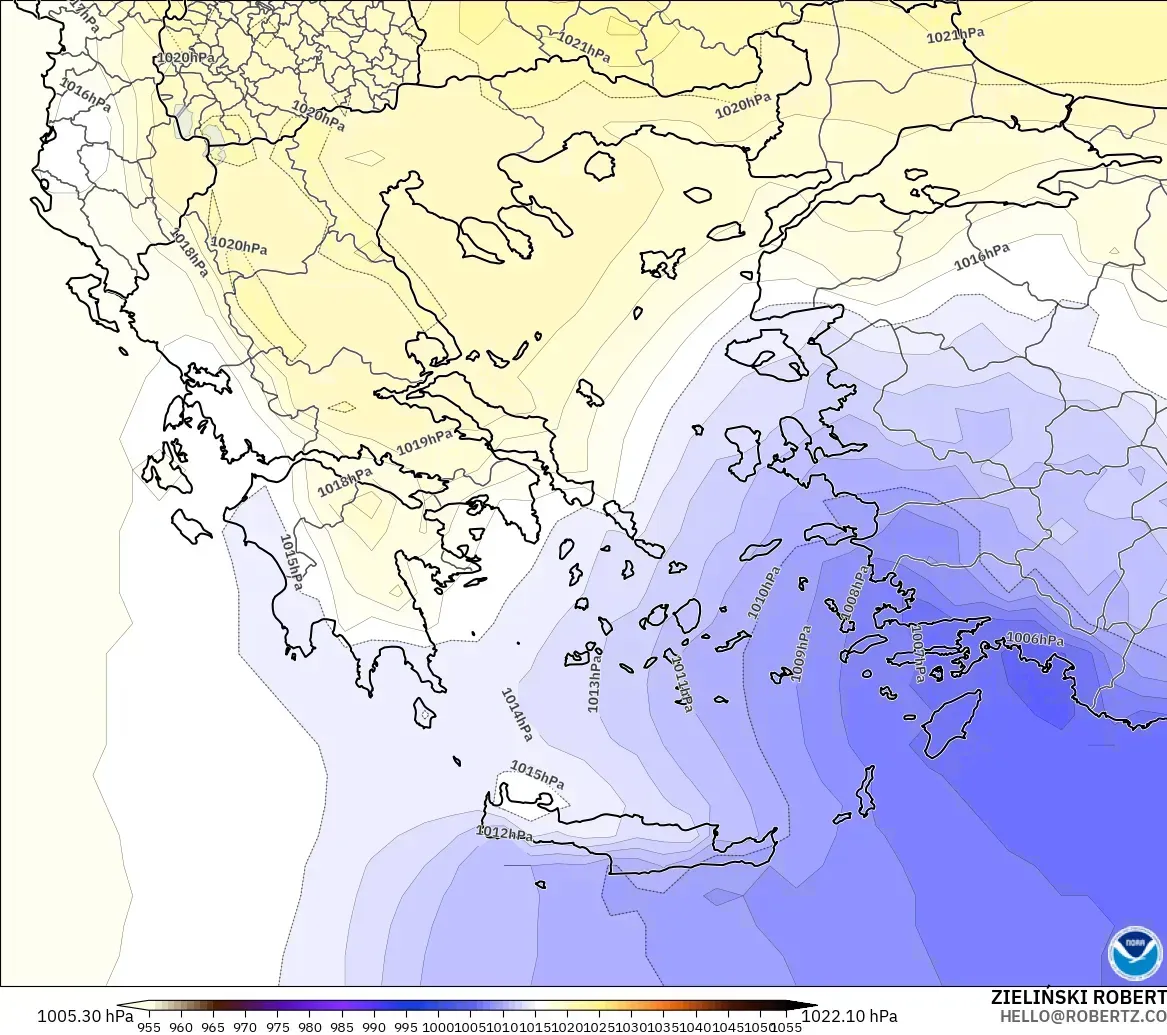 GFS modelo - Grécia, Pressão