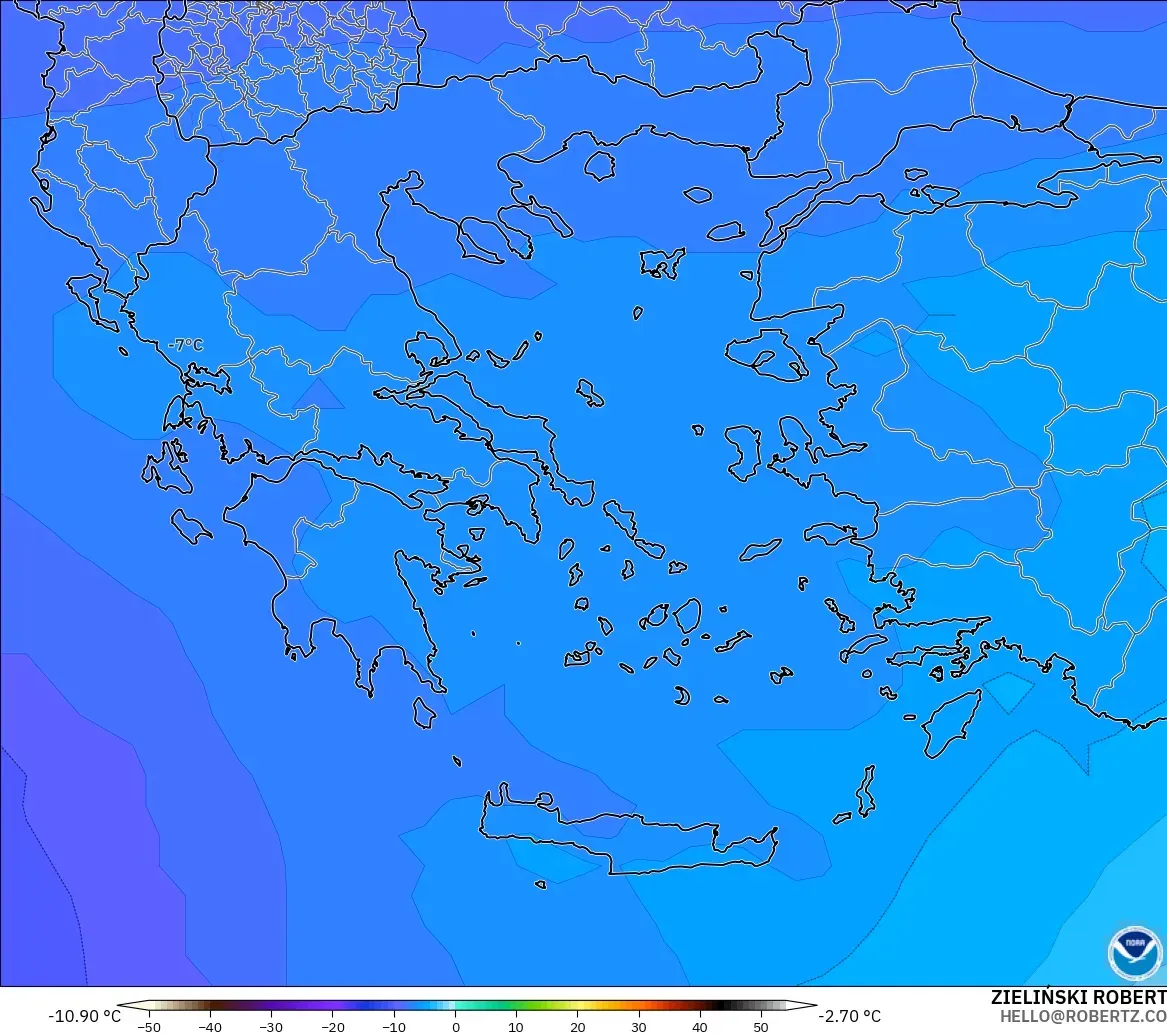 GFS modelo - Grécia, Temperatura a 500 hPa