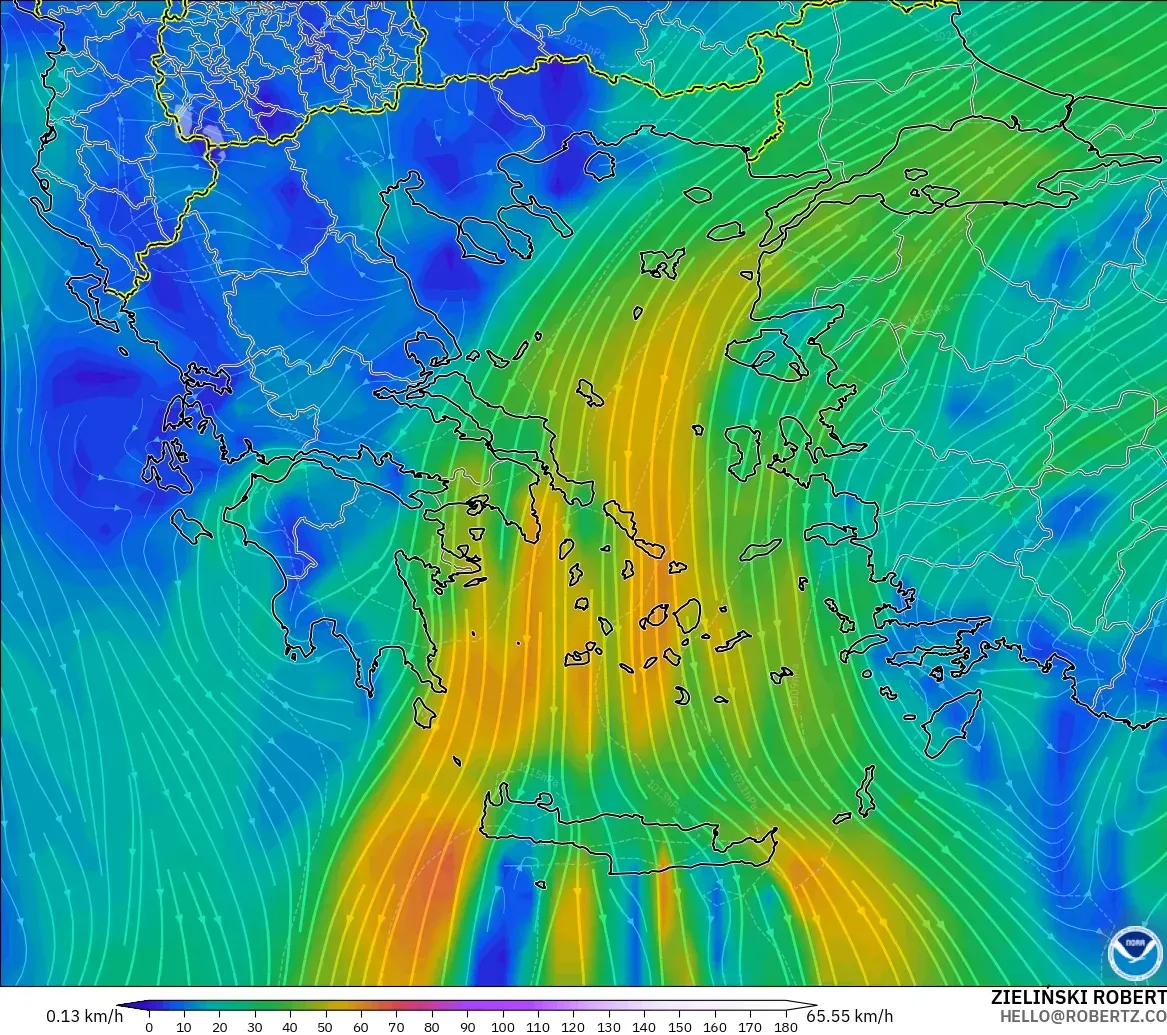 GFS modelo - Grécia, Vento a 10 m