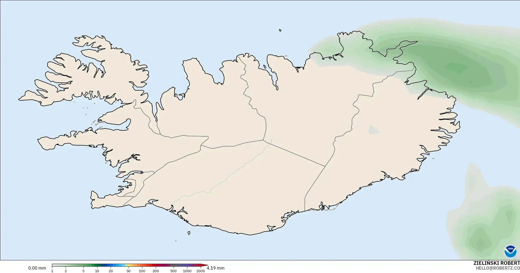 GFS modelo - Islândia, Acúmulo de precipitação