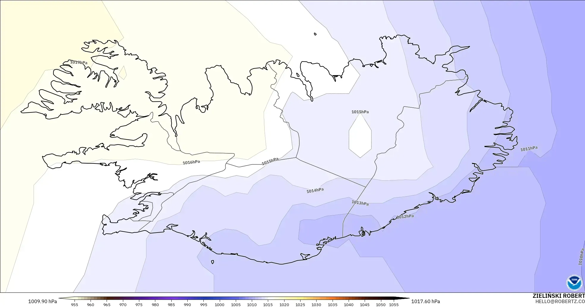 GFS modelo - Islândia, Pressão