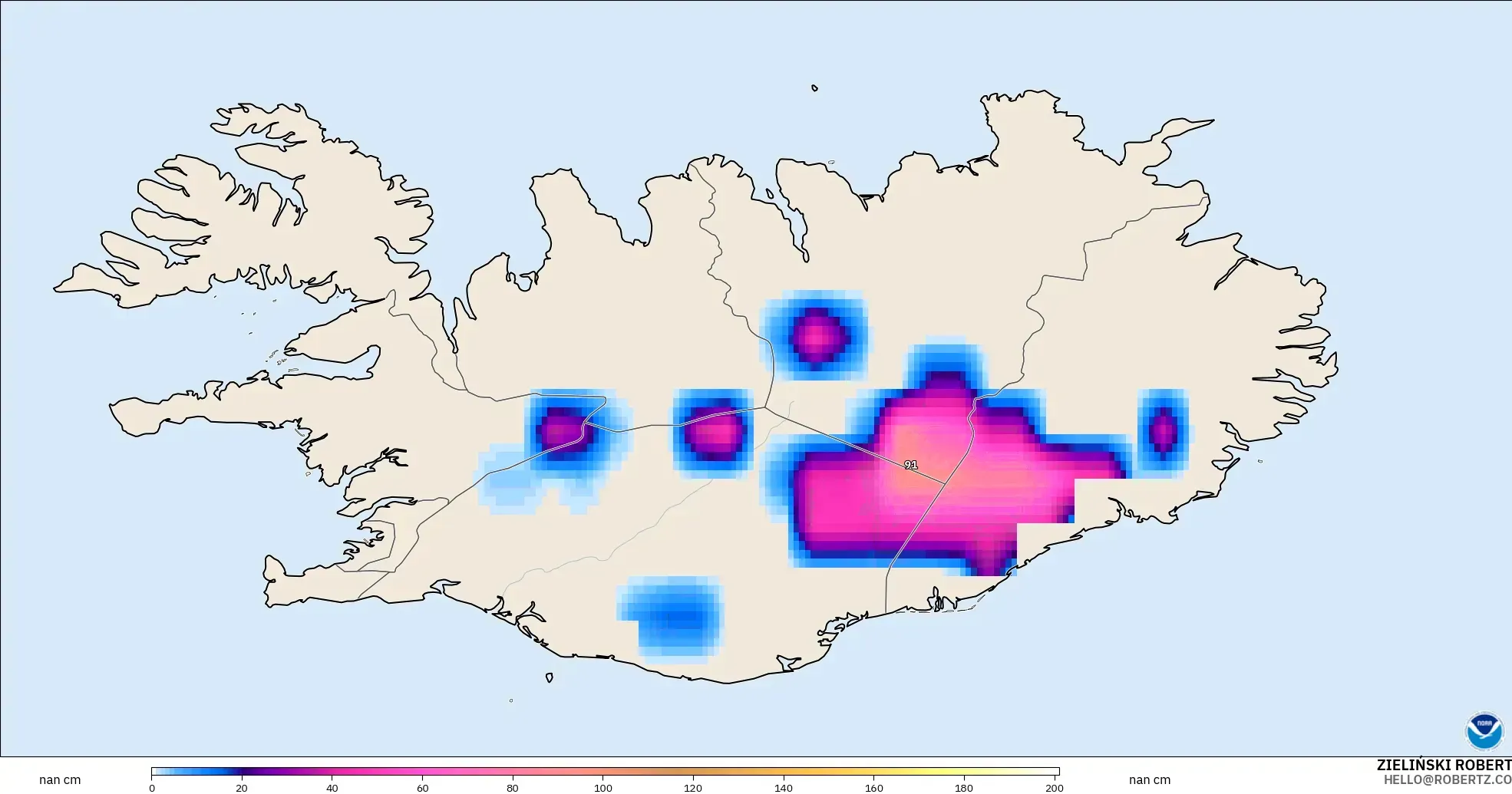 GFS modelo - Islândia, Profundidade da neve