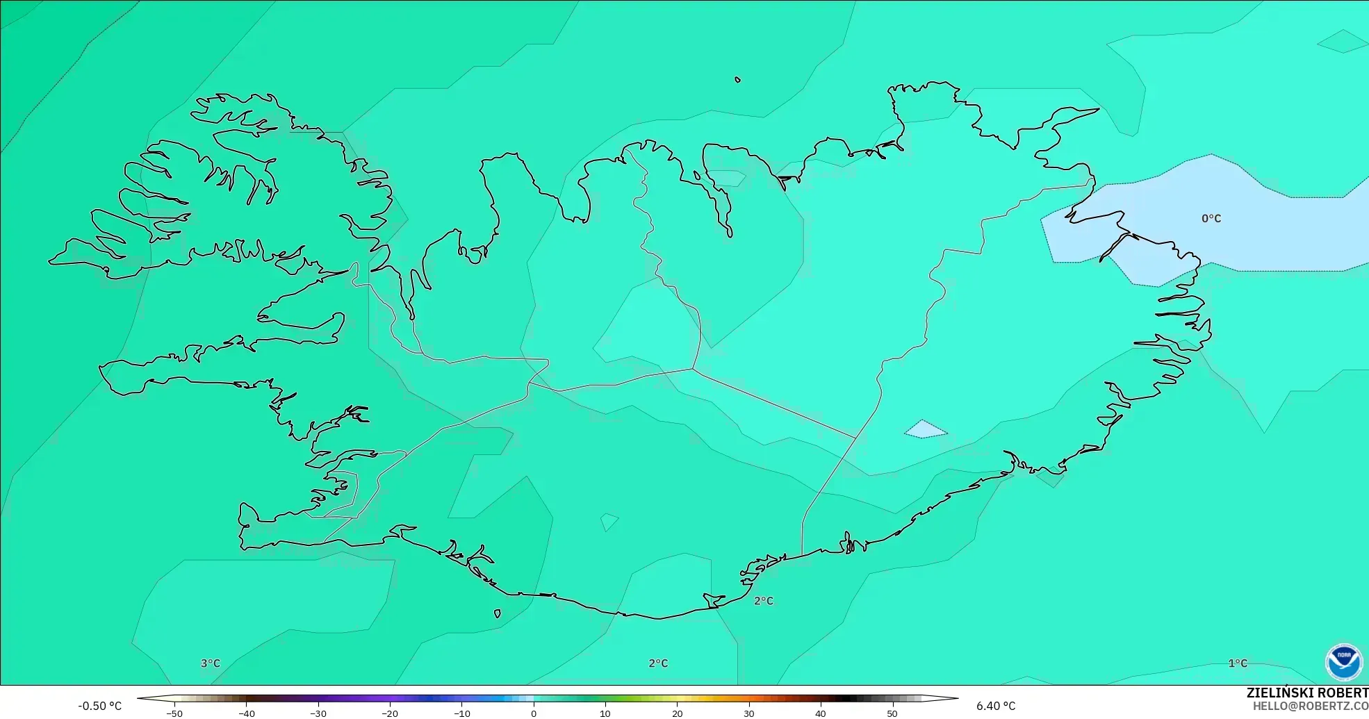 GFS modelo - Islândia, Temperatura a 850 hPa