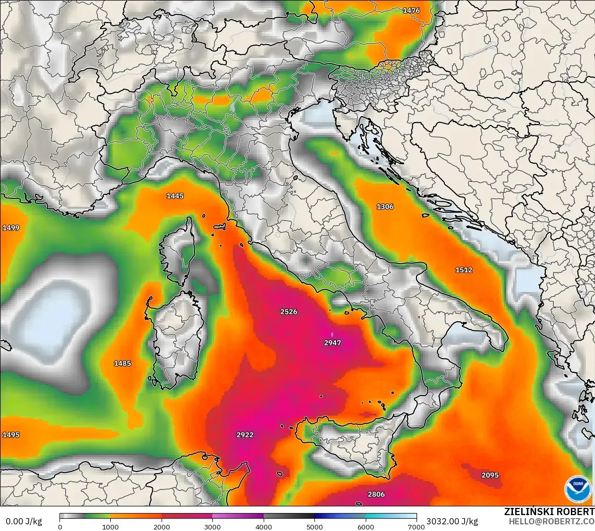 GFS modelo - Itália, CAPE