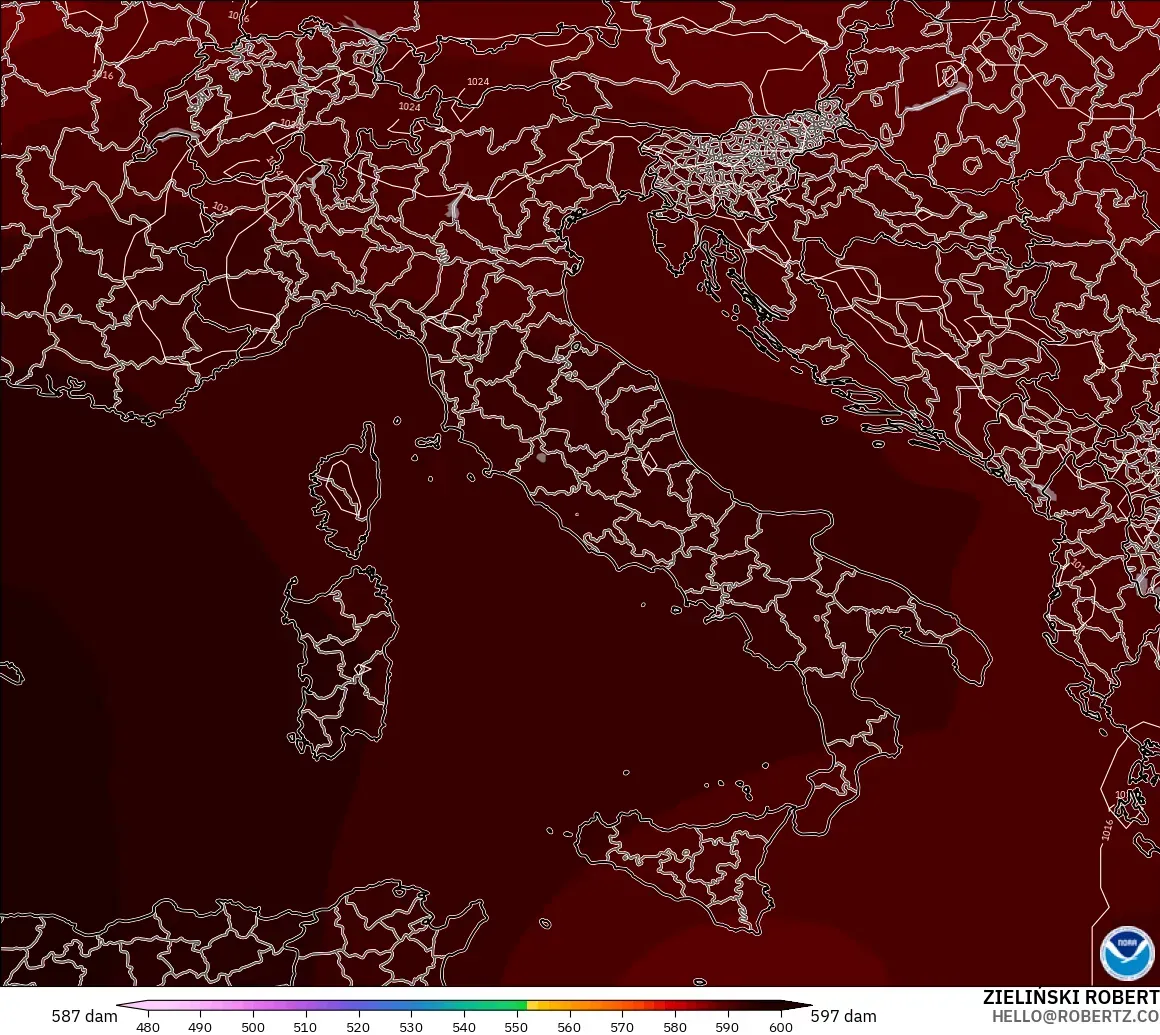 GFS modelo - Itália, Altura geopotencial a 500 hPa