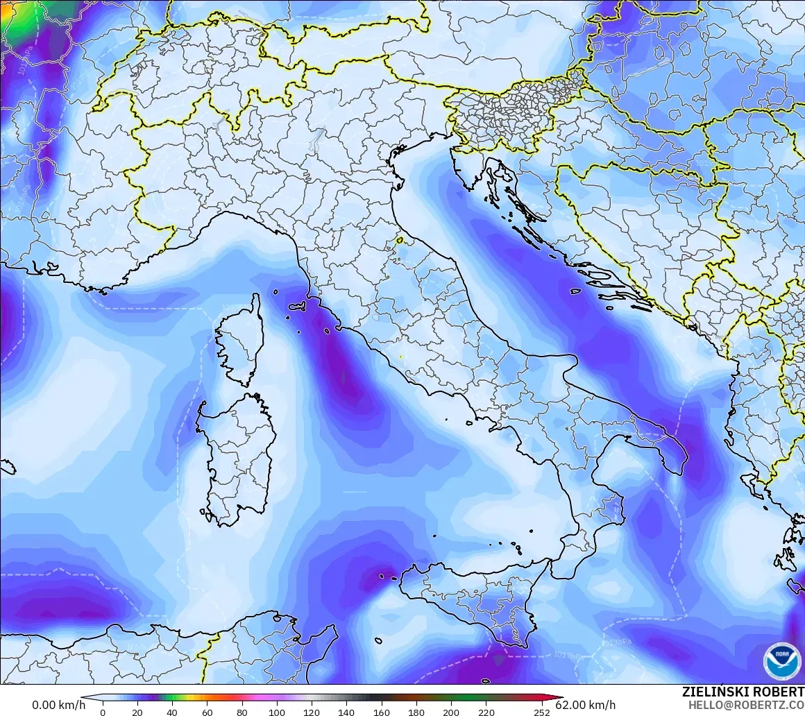 GFS modelo - Itália, Rajadas de vento