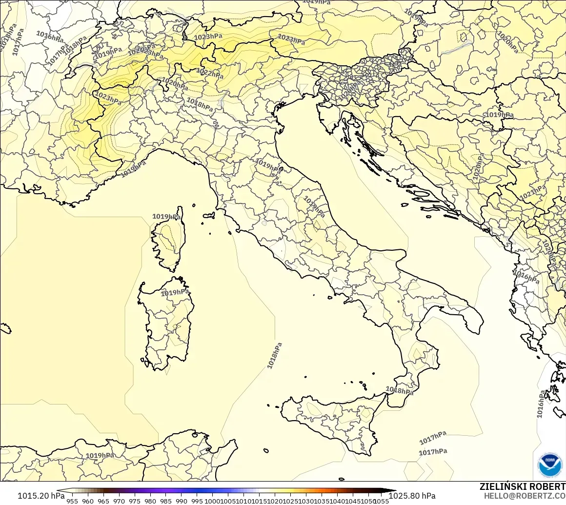 GFS modelo - Itália, Pressão