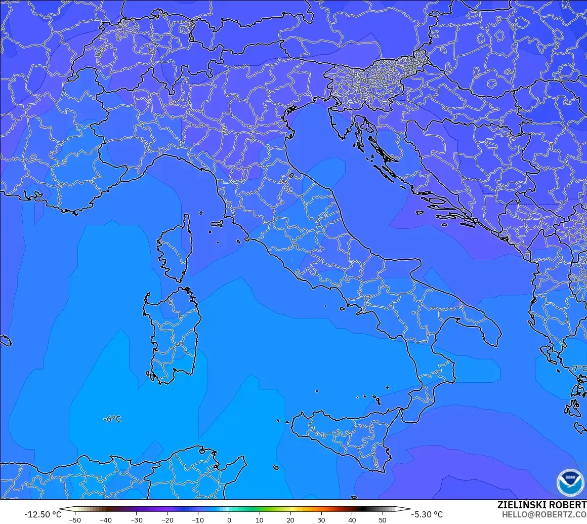 GFS modelo - Itália, Temperatura a 500 hPa
