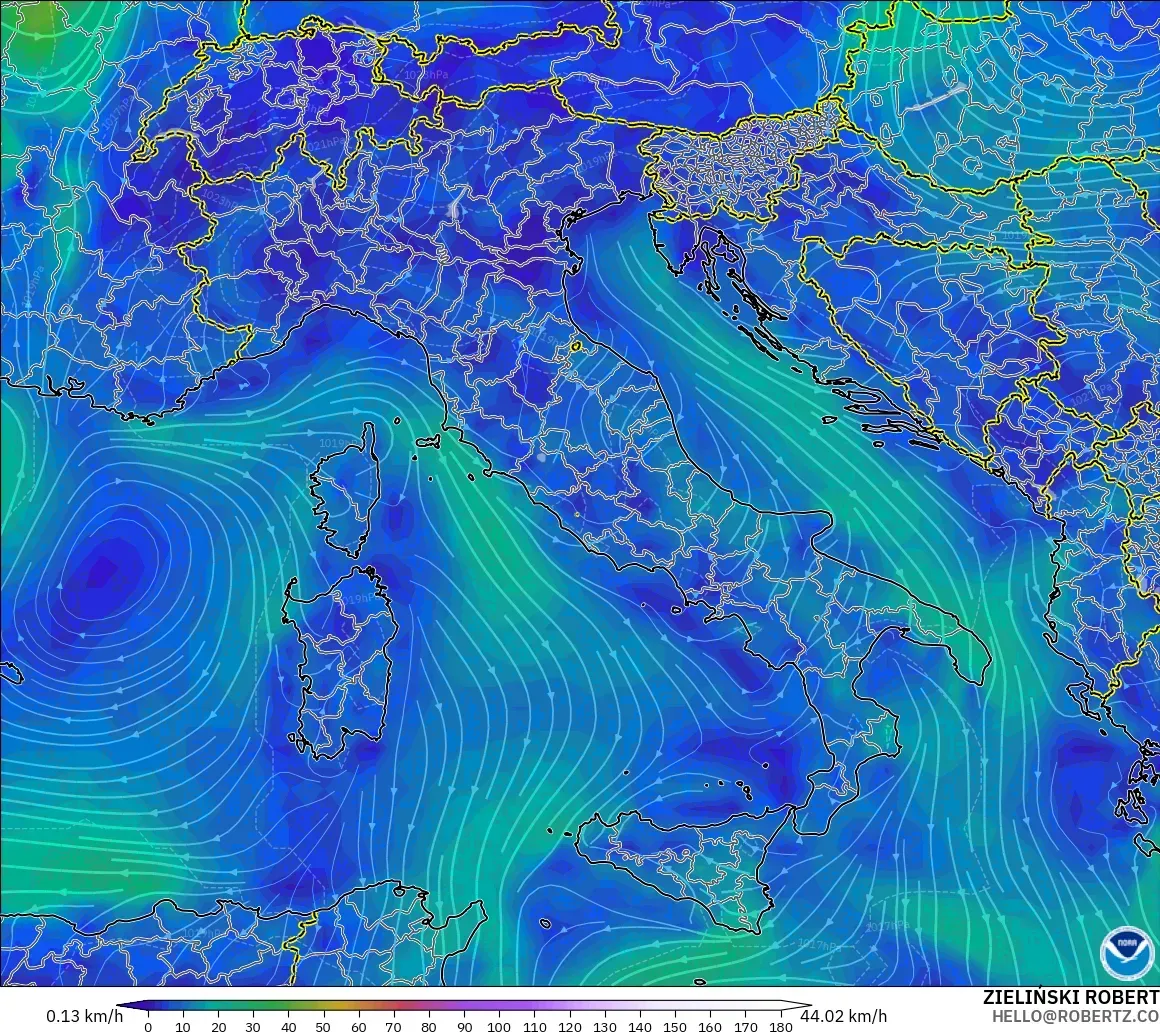 GFS modelo - Itália, Vento a 10 m