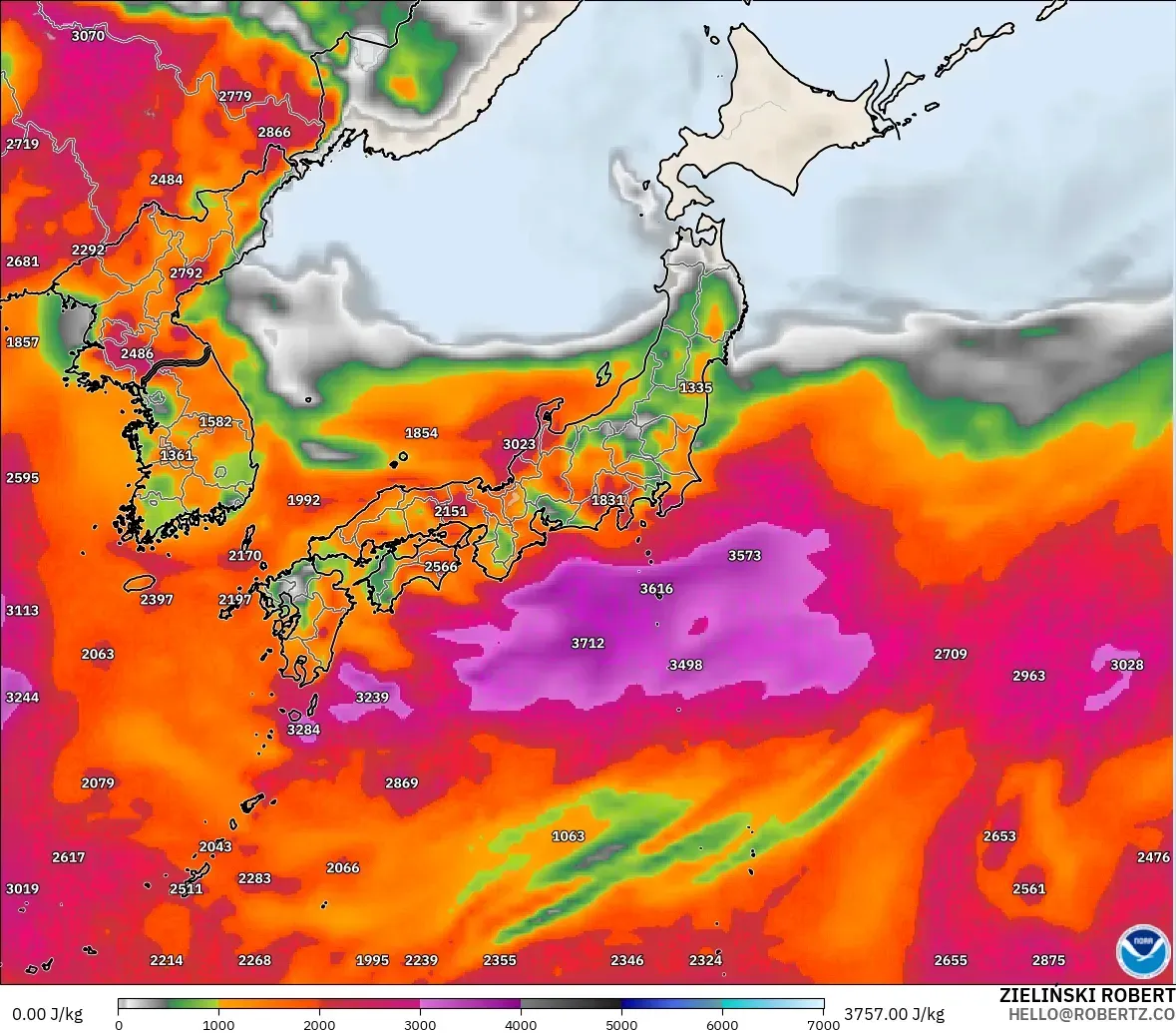 GFS modelo - Japão, CAPE
