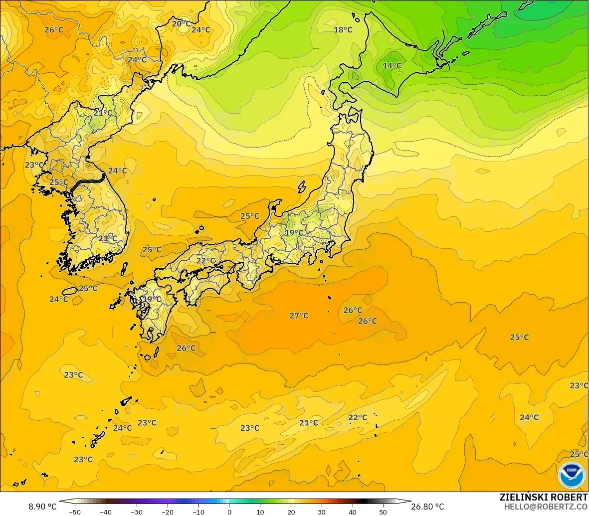 GFS modelo - Japão, Ponto de orvalho a 2 m