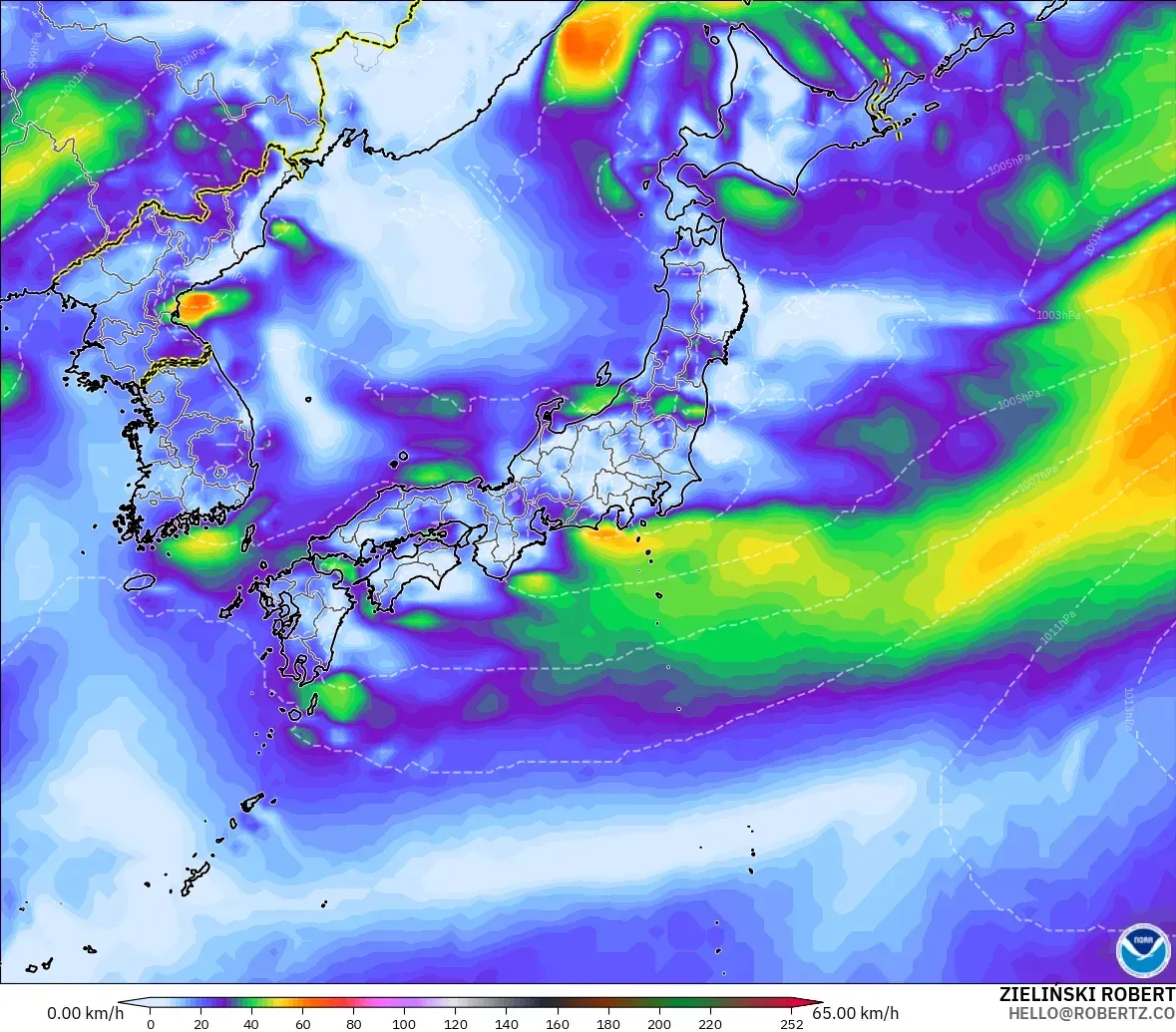 GFS modelo - Japão, Rajadas de Vento Máximas