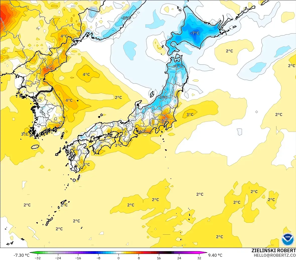 GFS modelo - Japão, Anomalia de temperatura a 2 m