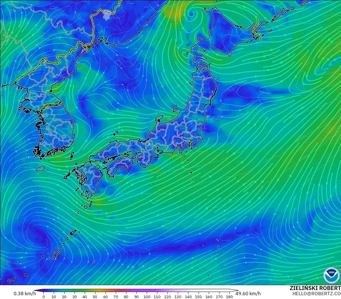 GFS modelo - Japão, Vento a 10 m