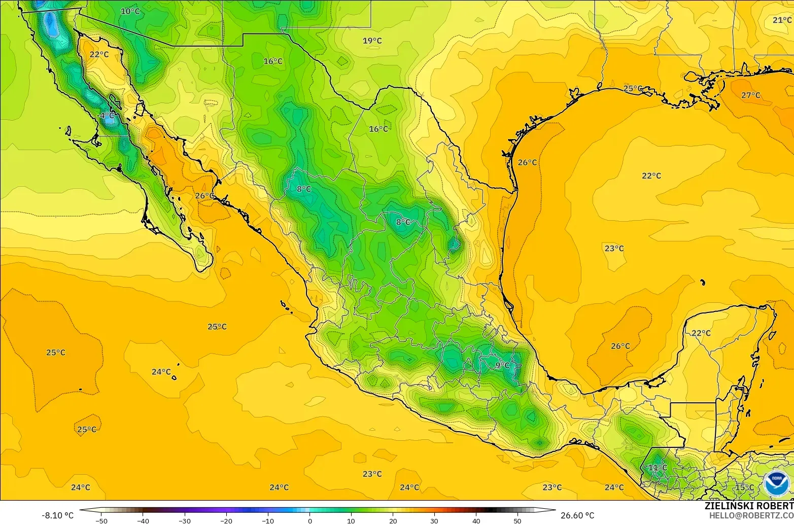 GFS modelo - México, Ponto de orvalho a 2 m