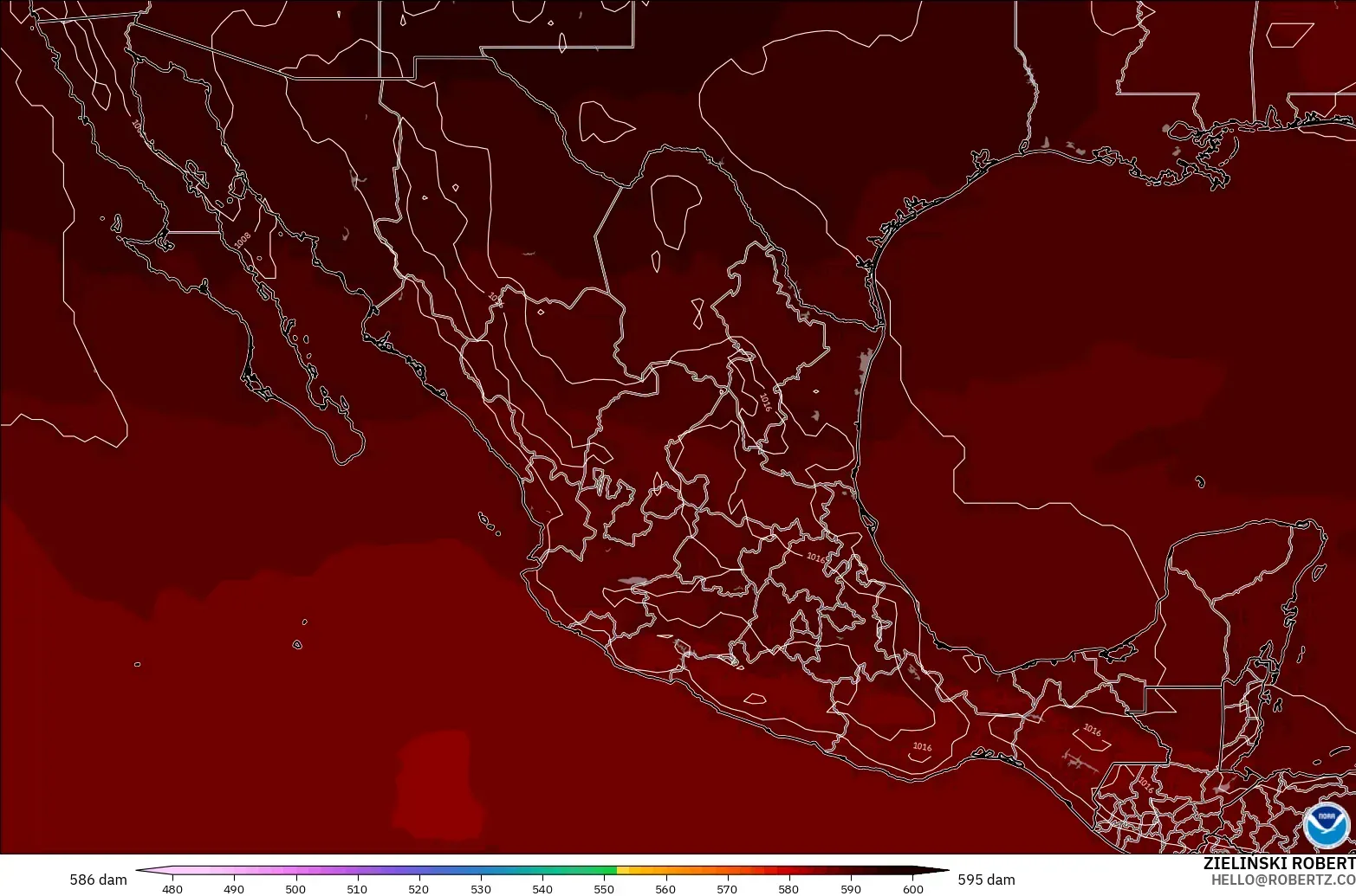 GFS modelo - México, Altura geopotencial a 500 hPa