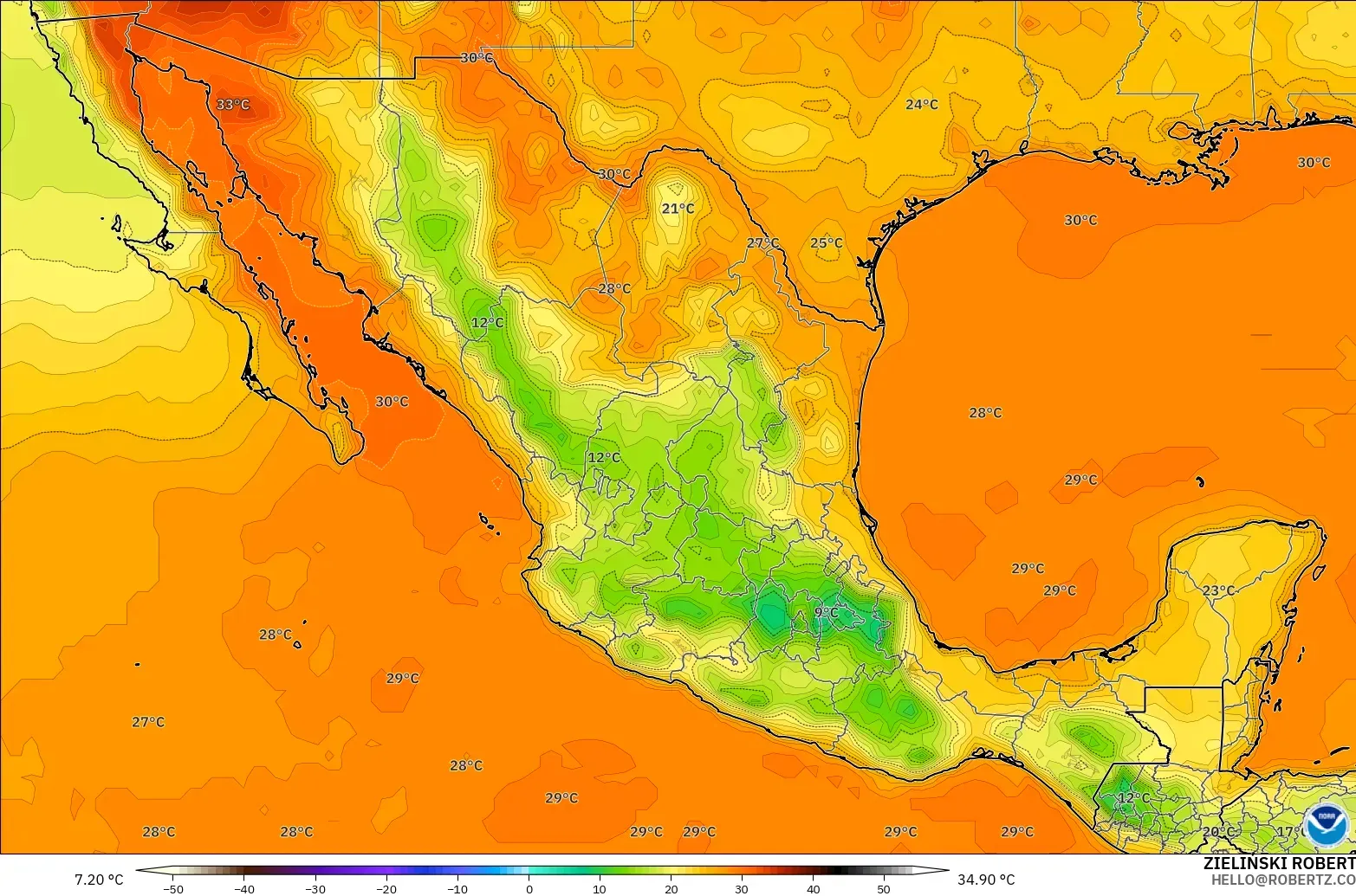 GFS modelo - México, Temperatura a 2 m