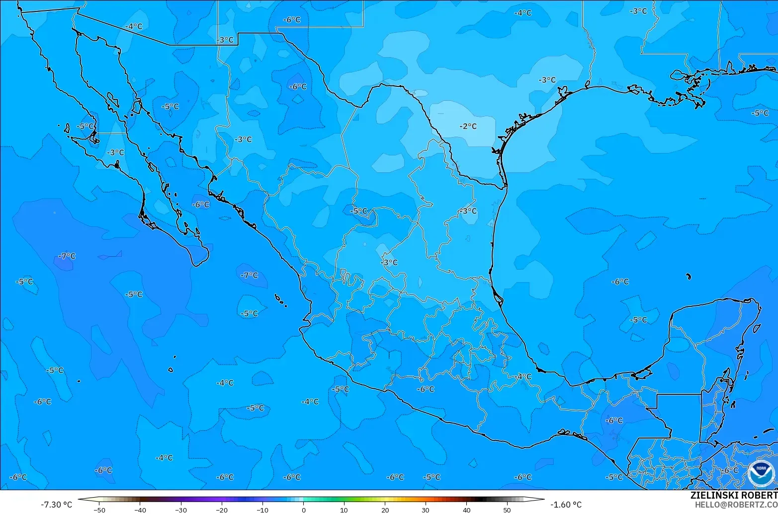 GFS modelo - México, Temperatura a 500 hPa