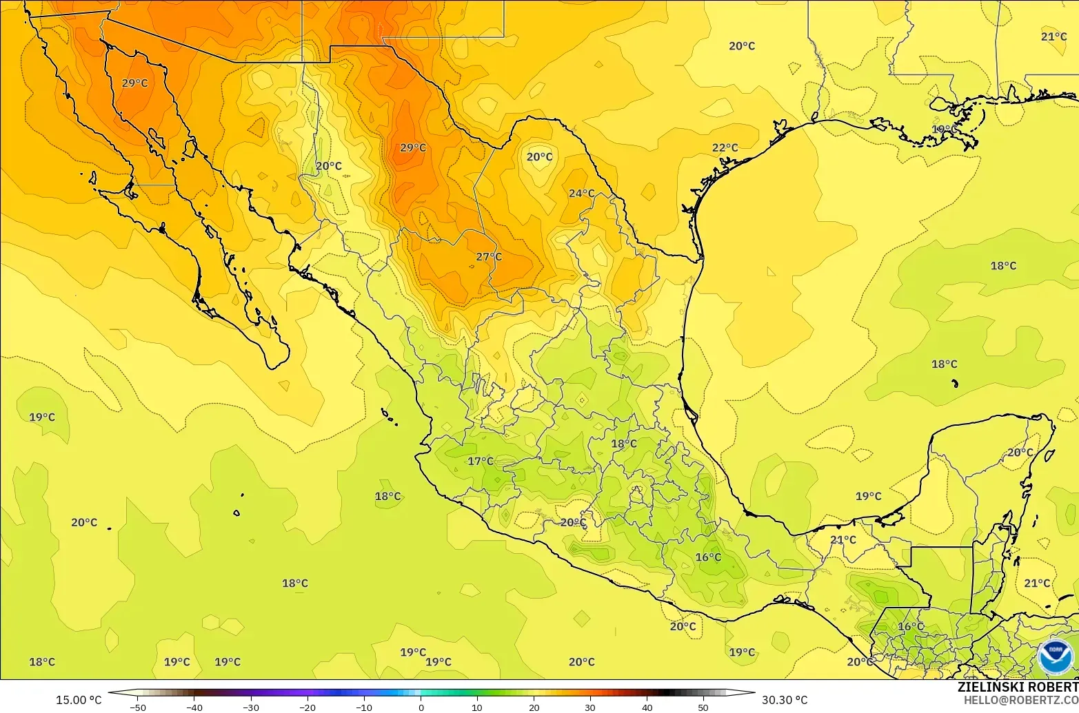 GFS modelo - México, Temperatura a 850 hPa