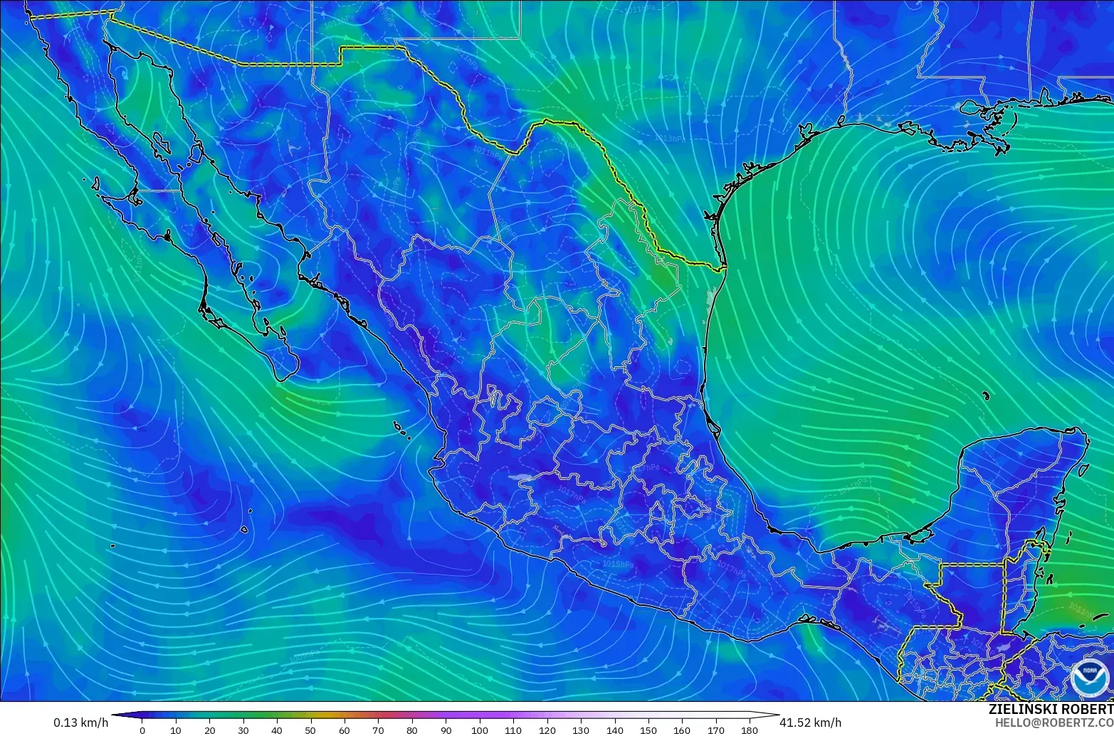 GFS modelo - México, Vento a 10 m