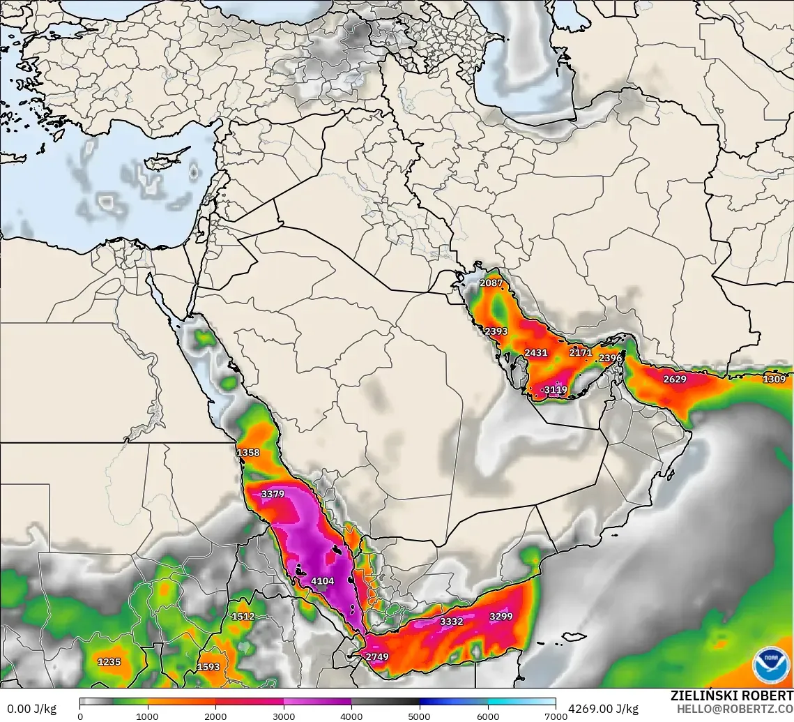 GFS modelo - Oriente Médio, CAPE