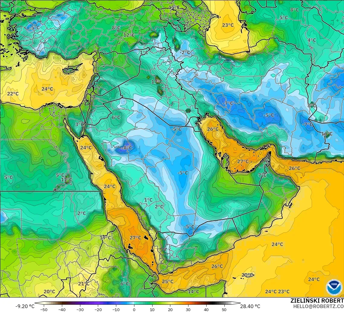 GFS modelo - Oriente Médio, Ponto de orvalho a 2 m