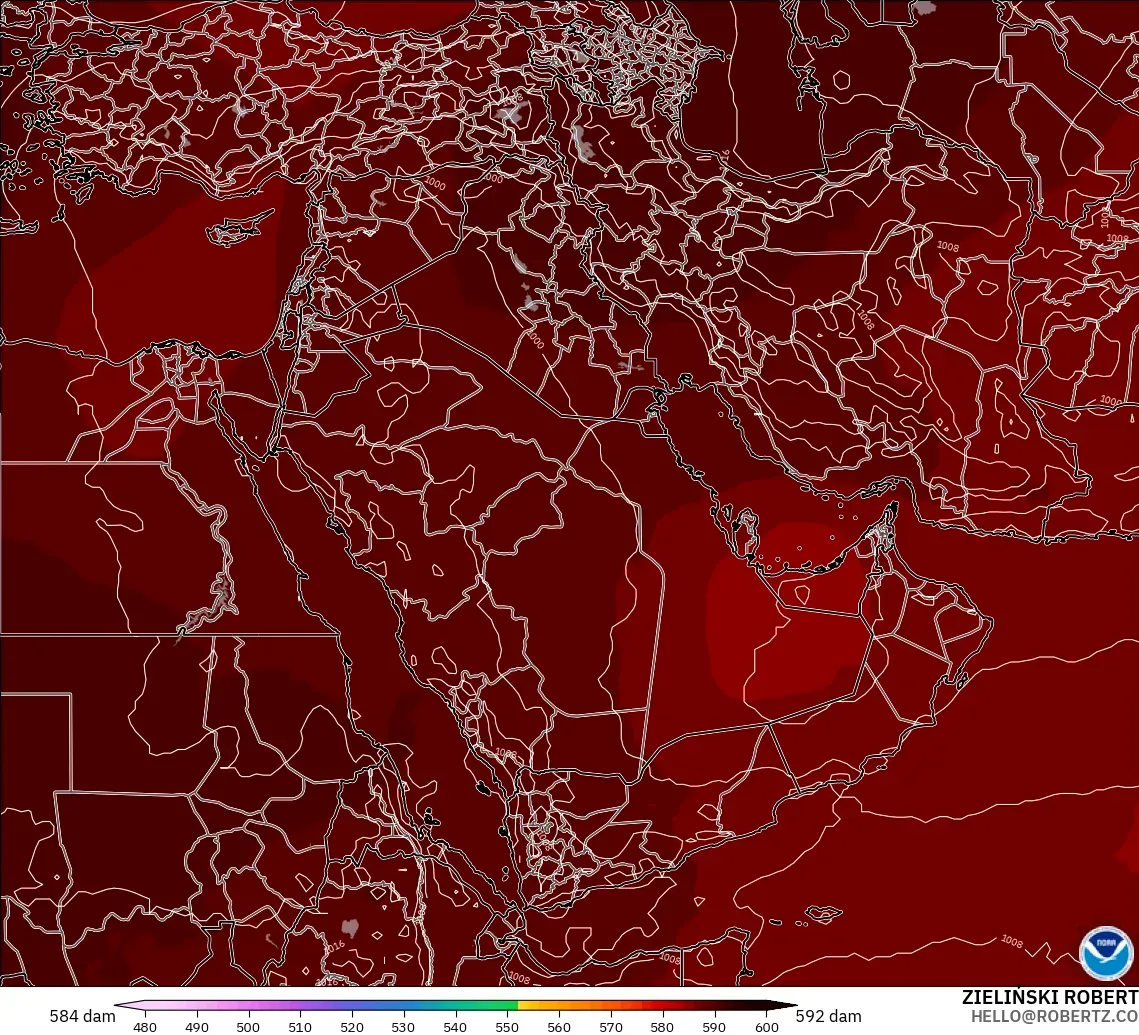 GFS modelo - Oriente Médio, Altura geopotencial a 500 hPa