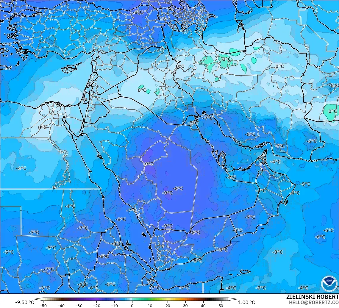 GFS modelo - Oriente Médio, Temperatura a 500 hPa