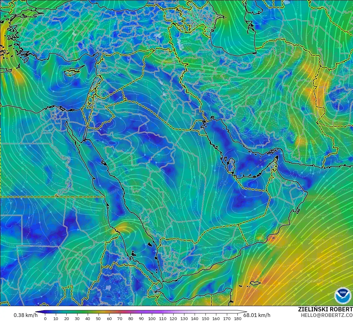 GFS modelo - Oriente Médio, Vento a 10 m