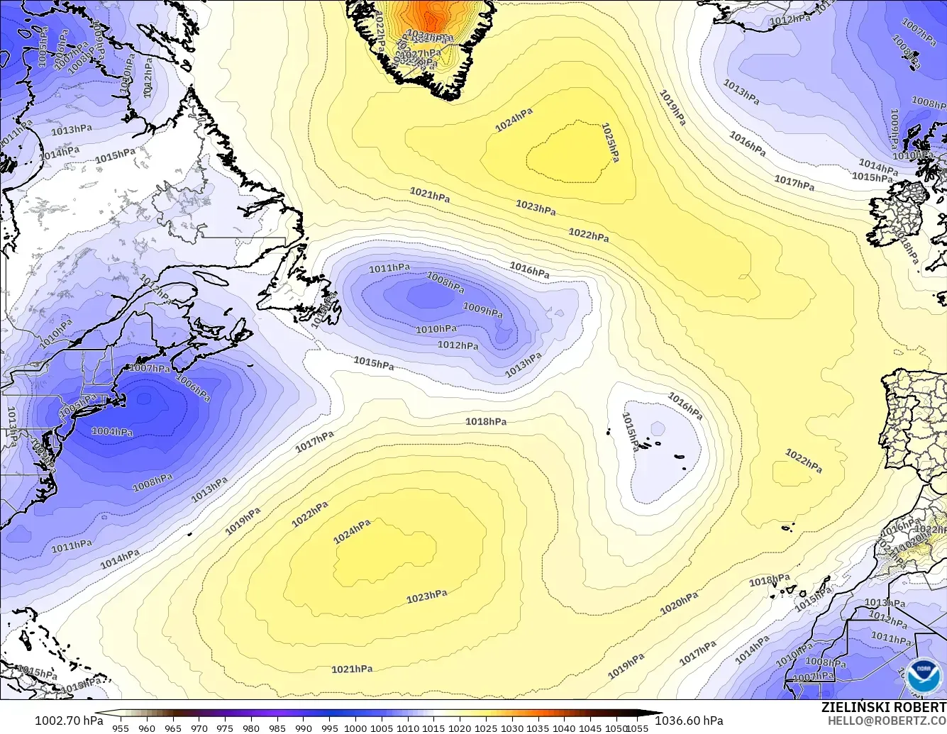 GFS modelo - Atlântico Norte, Pressão