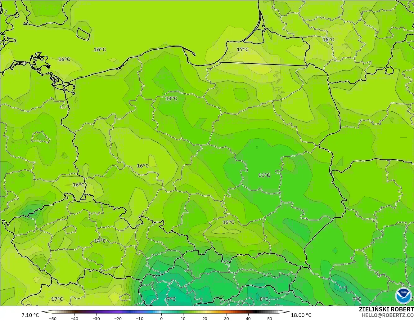 GFS modelo - Polônia, Ponto de orvalho a 2 m
