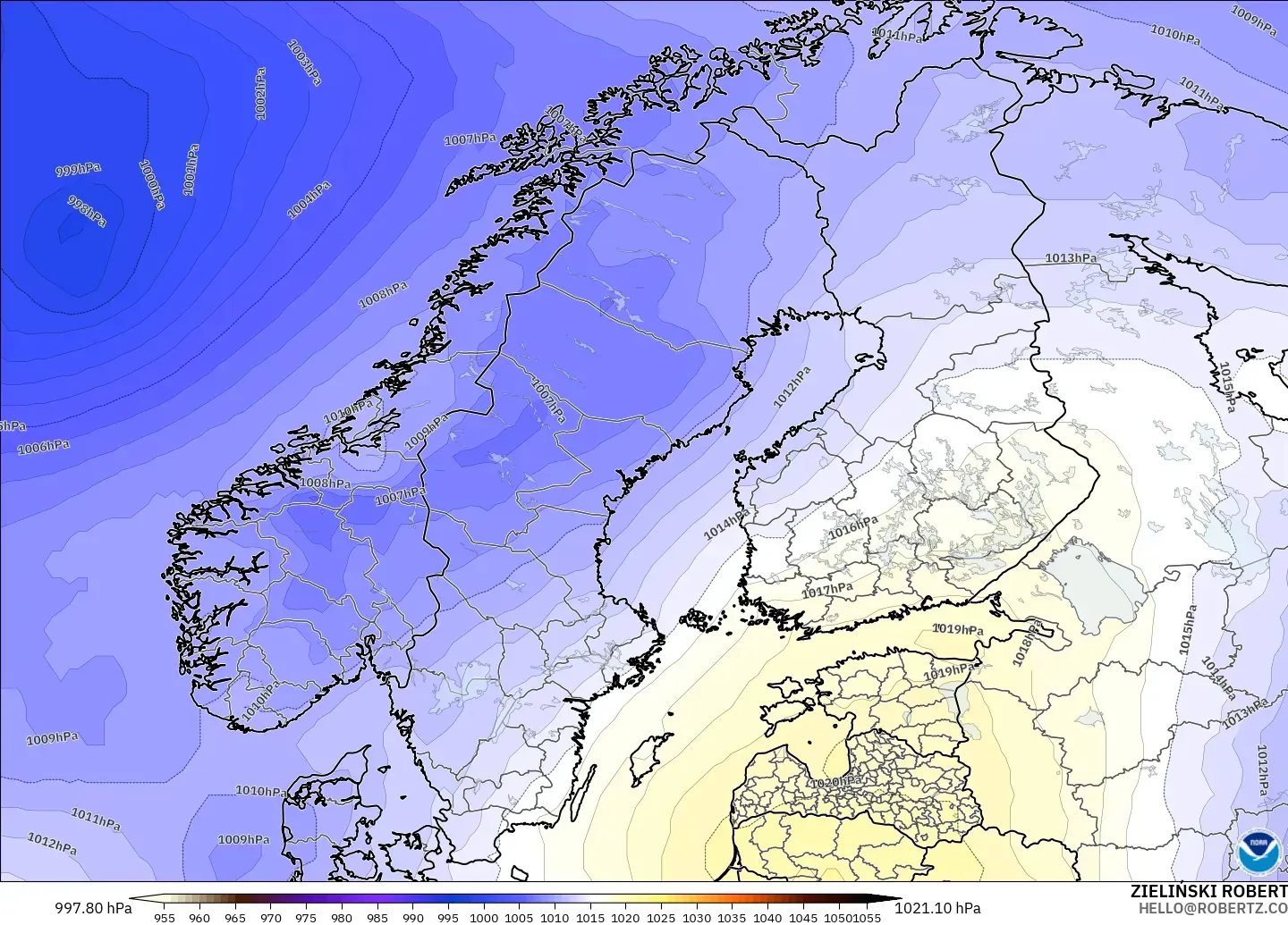GFS modelo - Escandinávia, Pressão