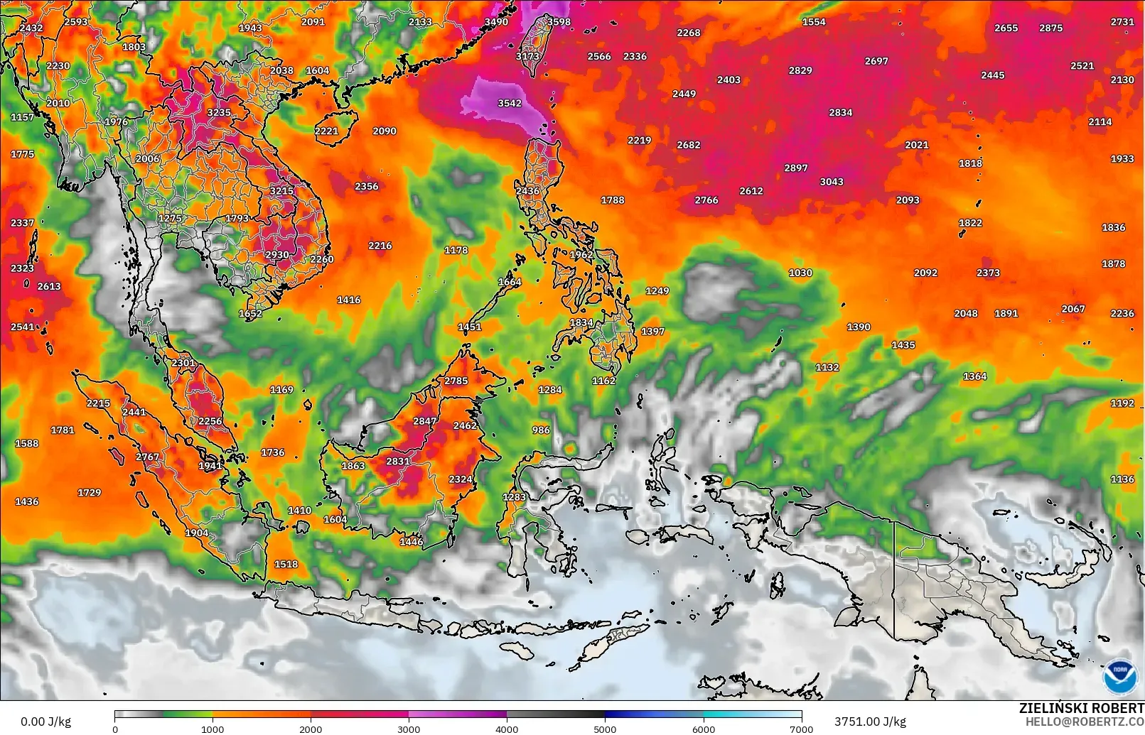 GFS modelo - Sudeste Asiático, CAPE
