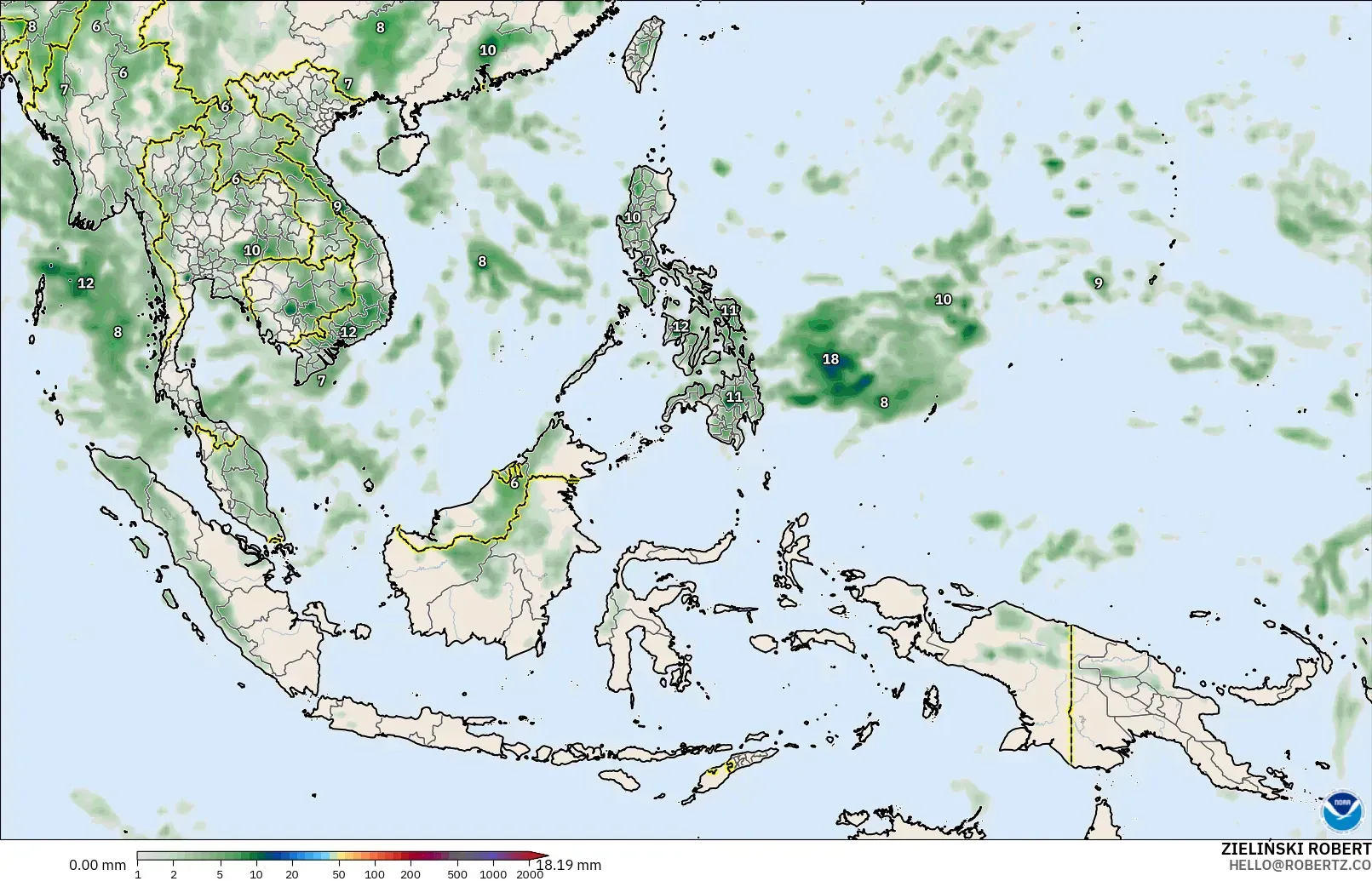 GFS modelo - Sudeste Asiático, Acúmulo de precipitação