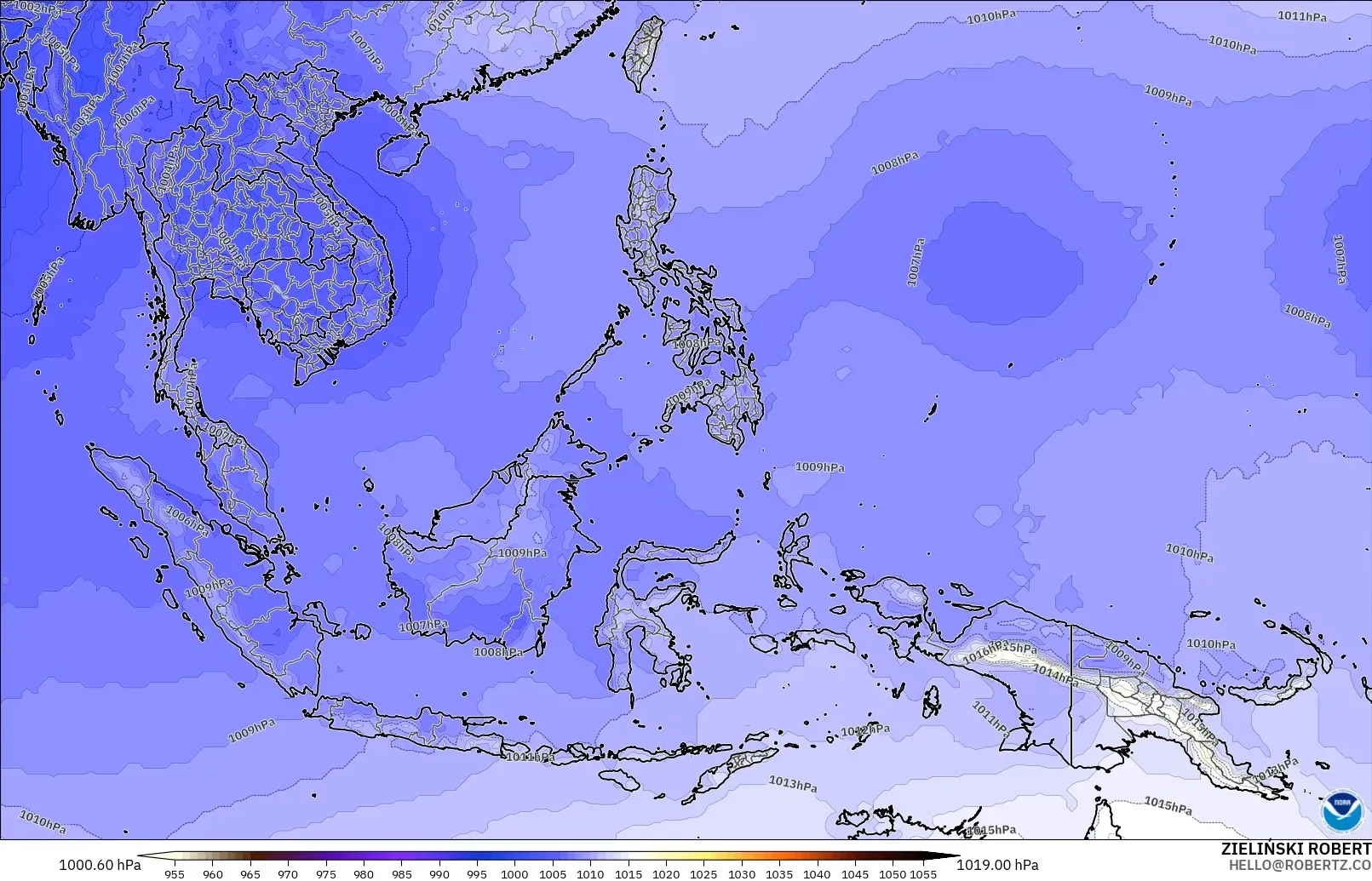 GFS modelo - Sudeste Asiático, Pressão