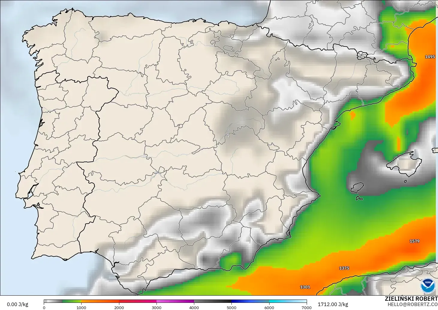 GFS modelo - Espanha, CAPE