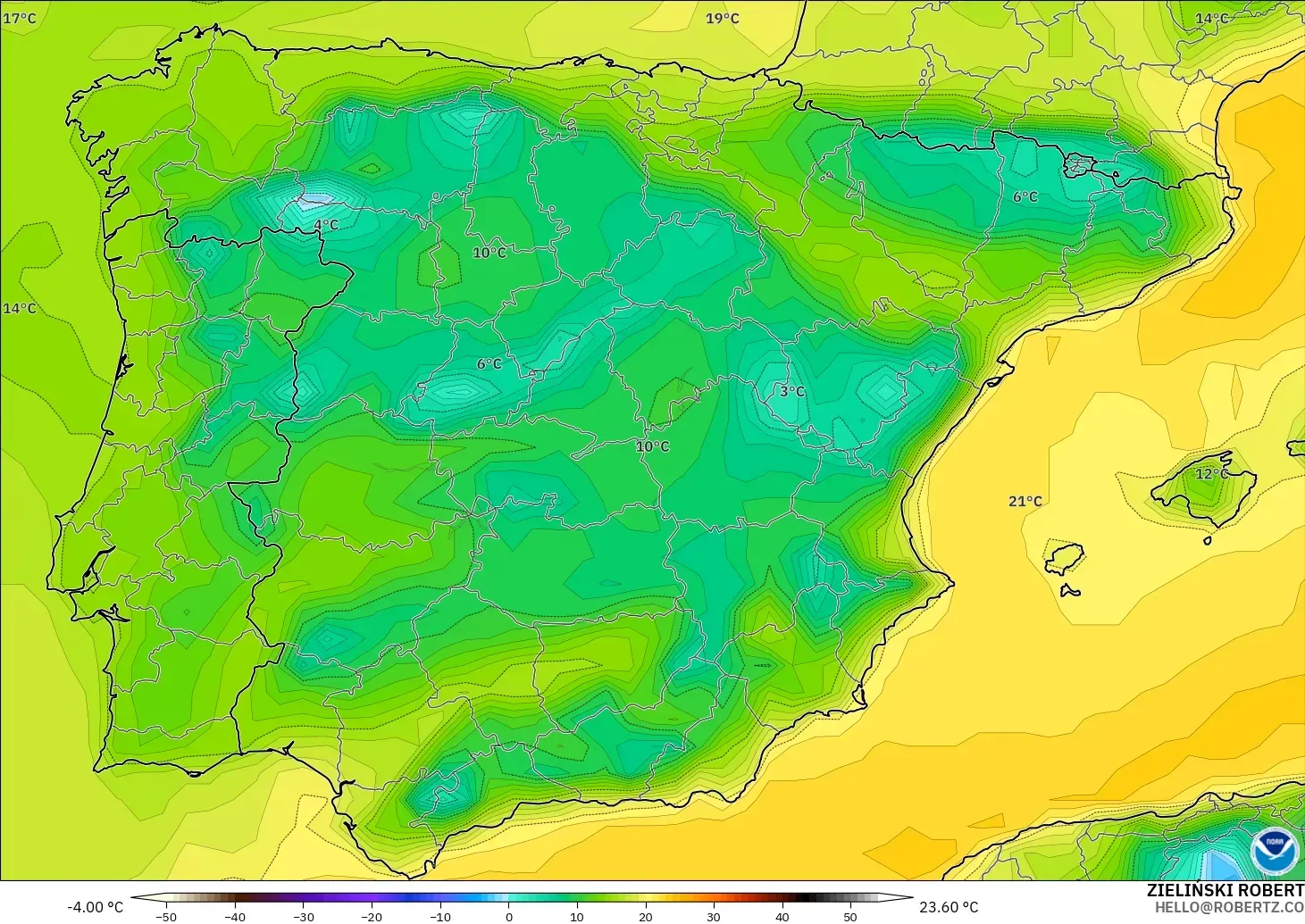 GFS modelo - Espanha, Ponto de orvalho a 2 m