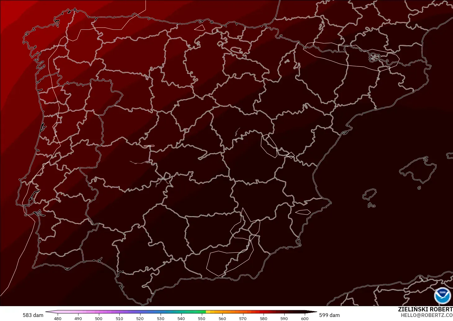 GFS modelo - Espanha, Altura geopotencial a 500 hPa