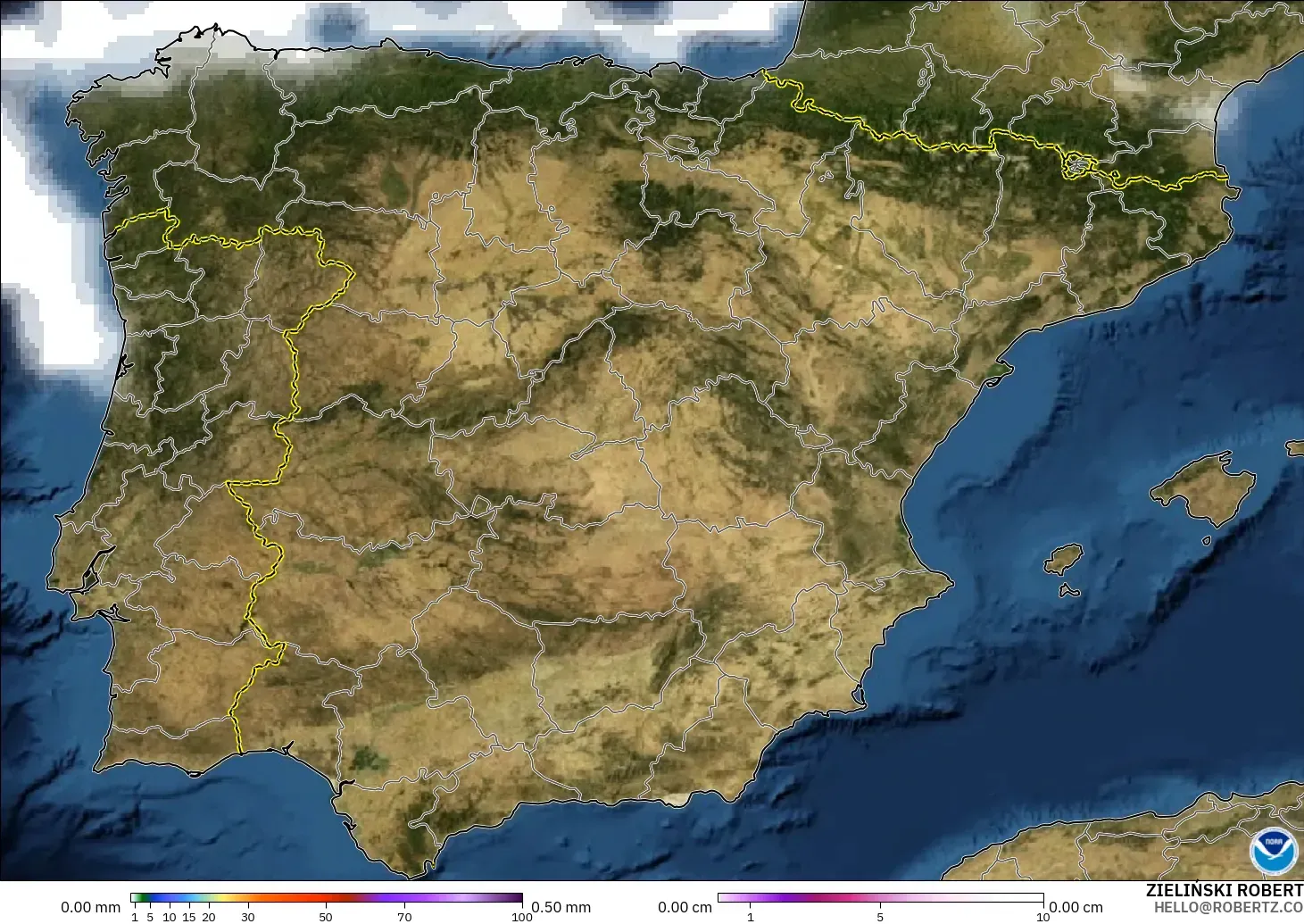 GFS modelo - Espanha, Precipitação, nuvens e pressão