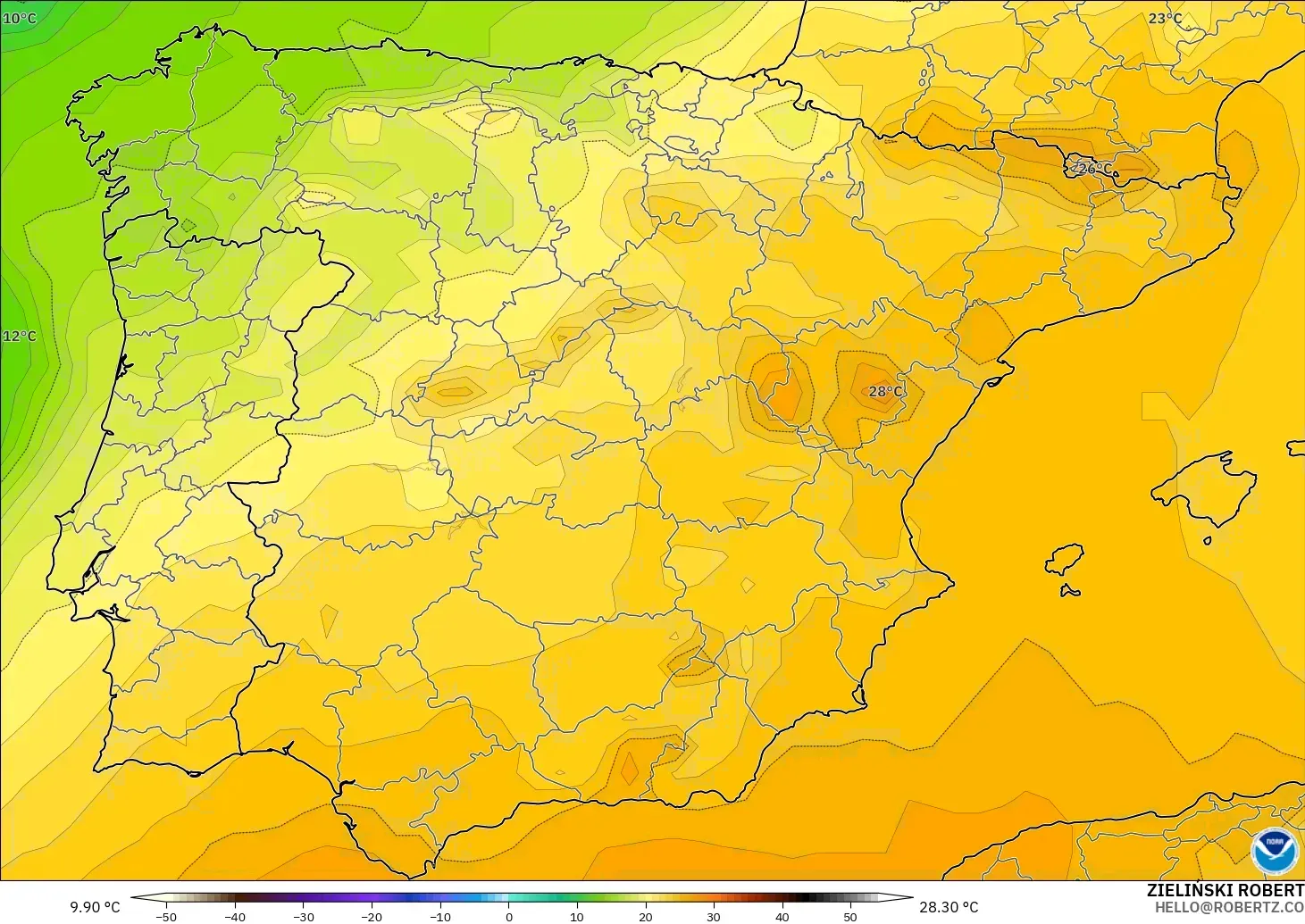 GFS modelo - Espanha, Temperatura a 850 hPa