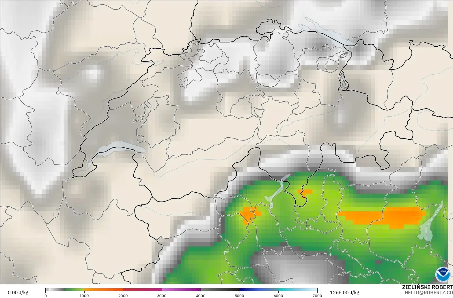 GFS modelo - Suíça, CAPE