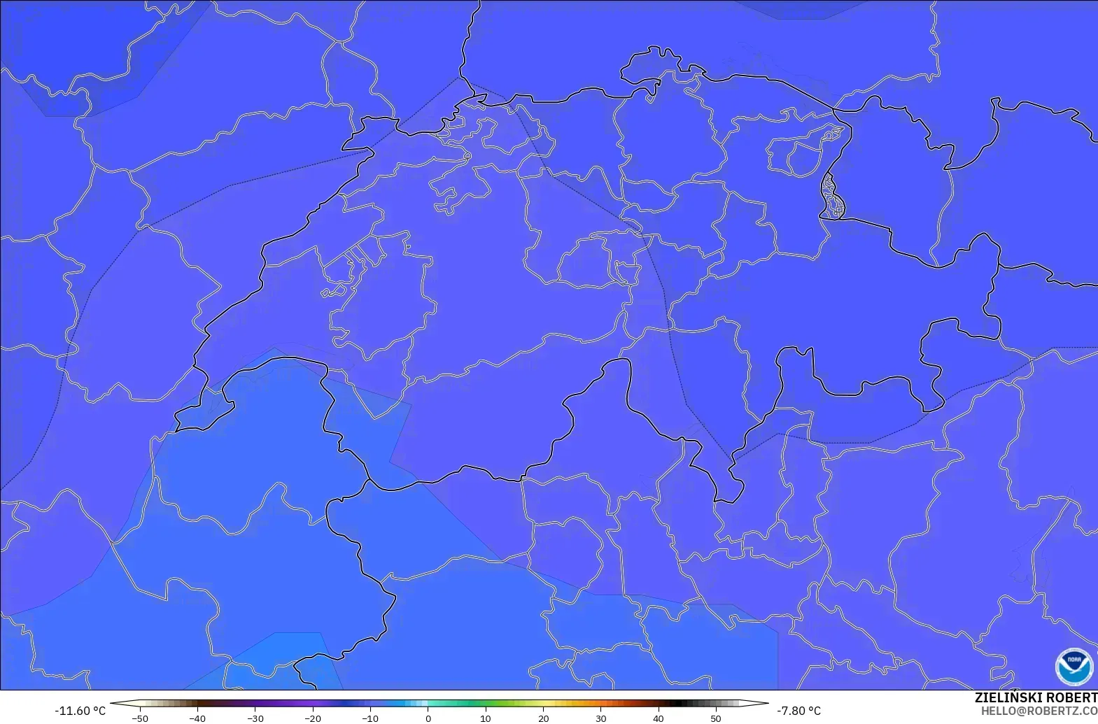 GFS modelo - Suíça, Temperatura a 500 hPa