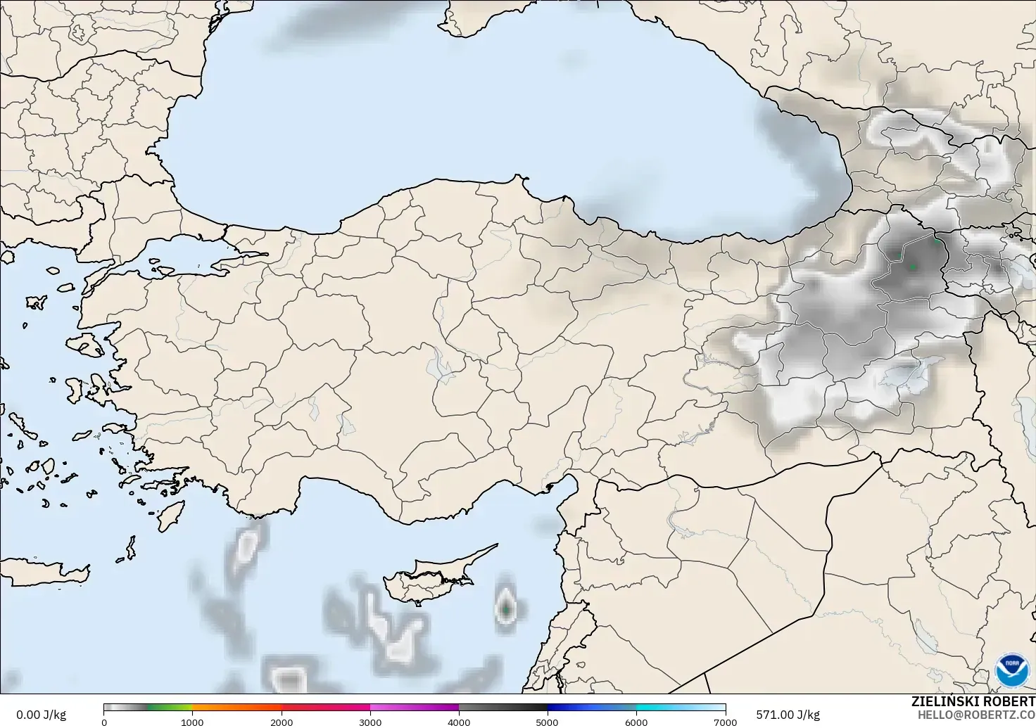 GFS modelo - Turquia, CAPE