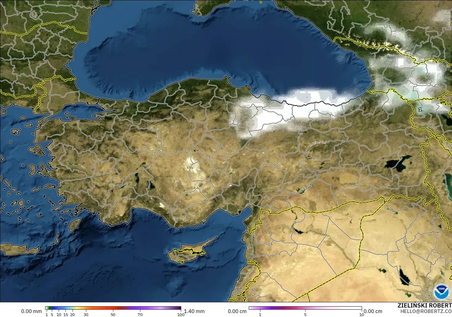 GFS modelo - Turquia, Precipitação, nuvens e pressão