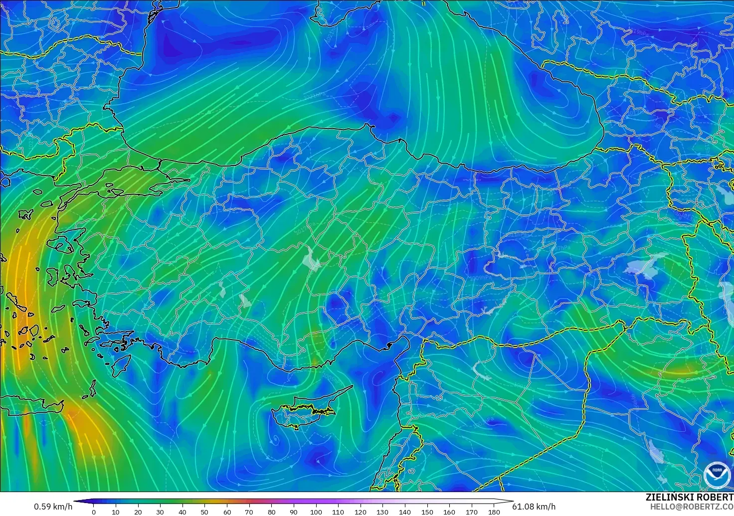 GFS modelo - Turquia, Vento a 10 m