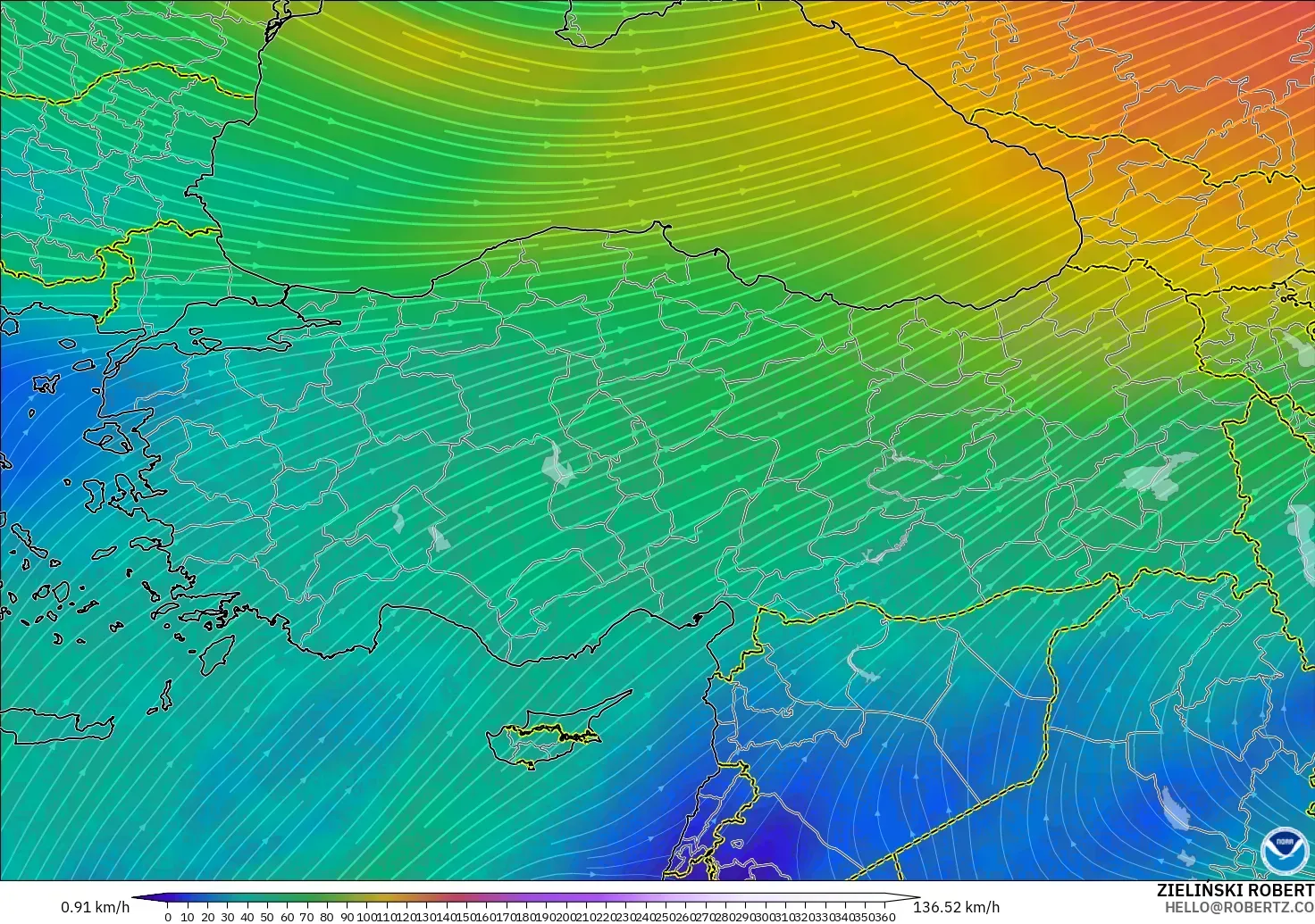 GFS modelo - Turquia, Vento a 300 hPa (corrente em jato)
