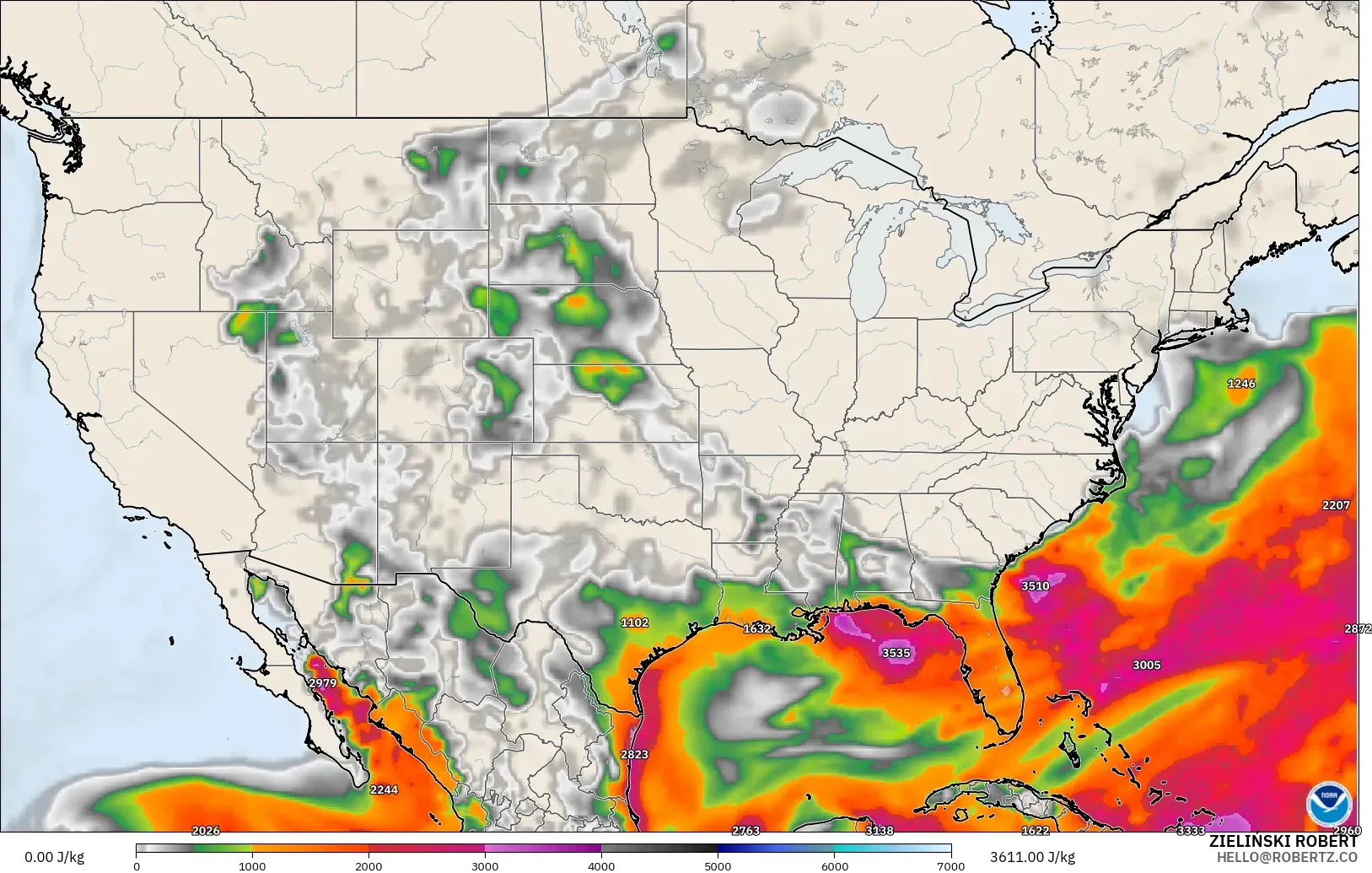 GFS modelo - Estados Unidos, CAPE