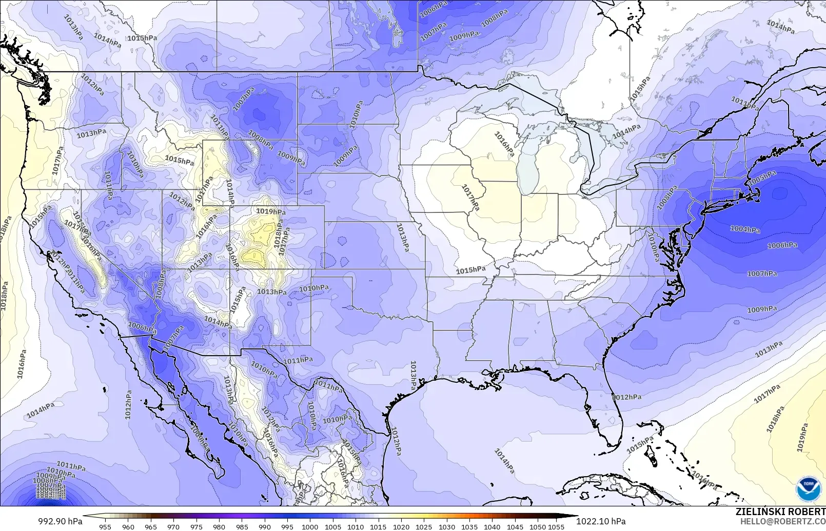 GFS modelo - Estados Unidos, Pressão