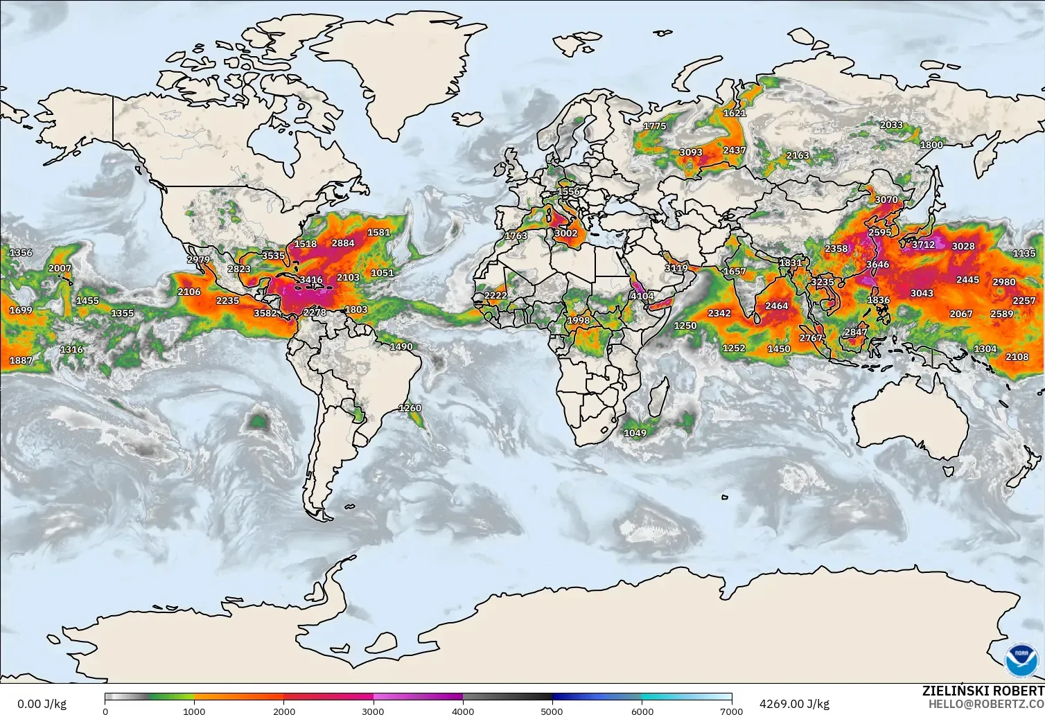 GFS modelo - Mundo, CAPE