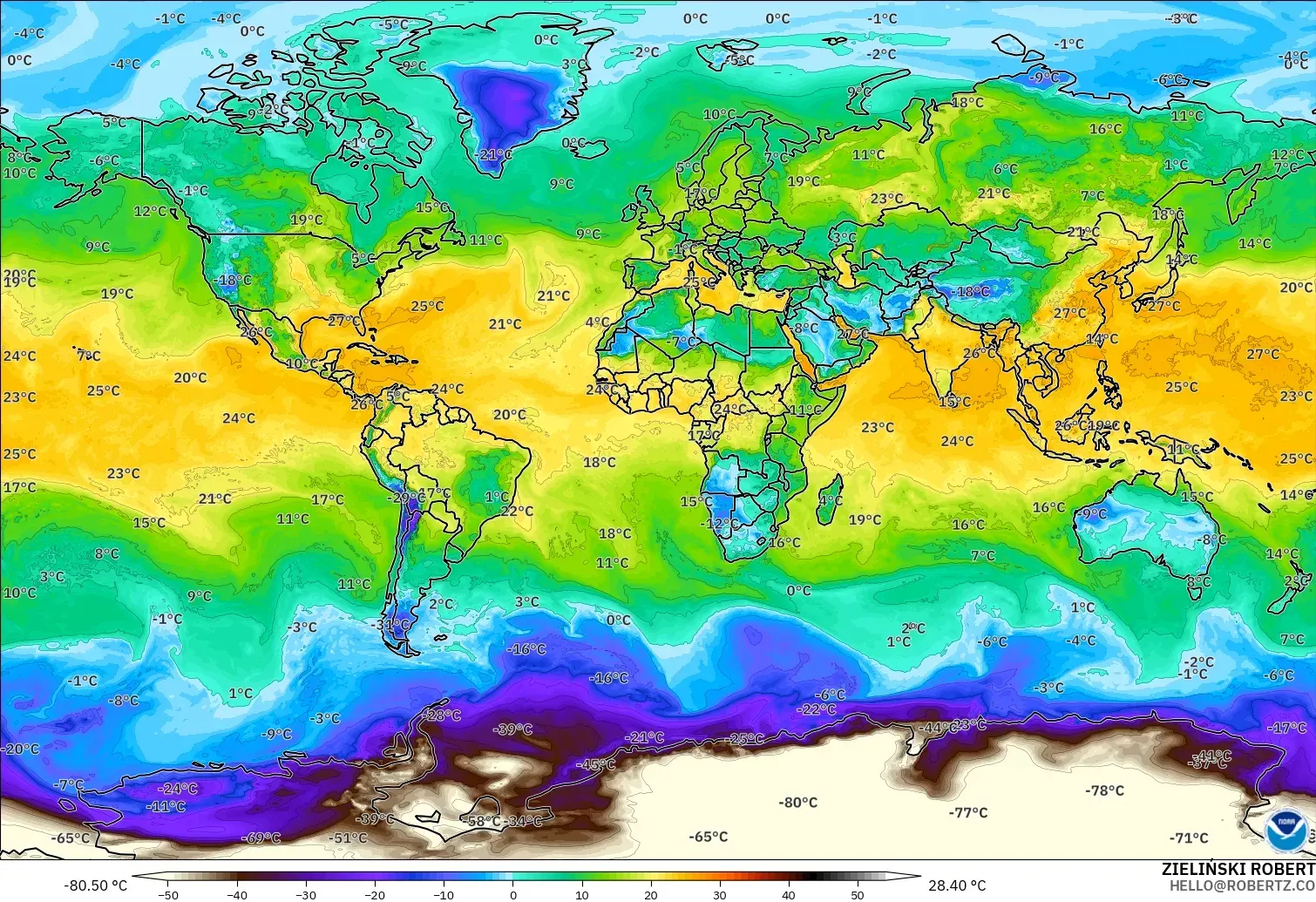 GFS modelo - Mundo, Ponto de orvalho a 2 m